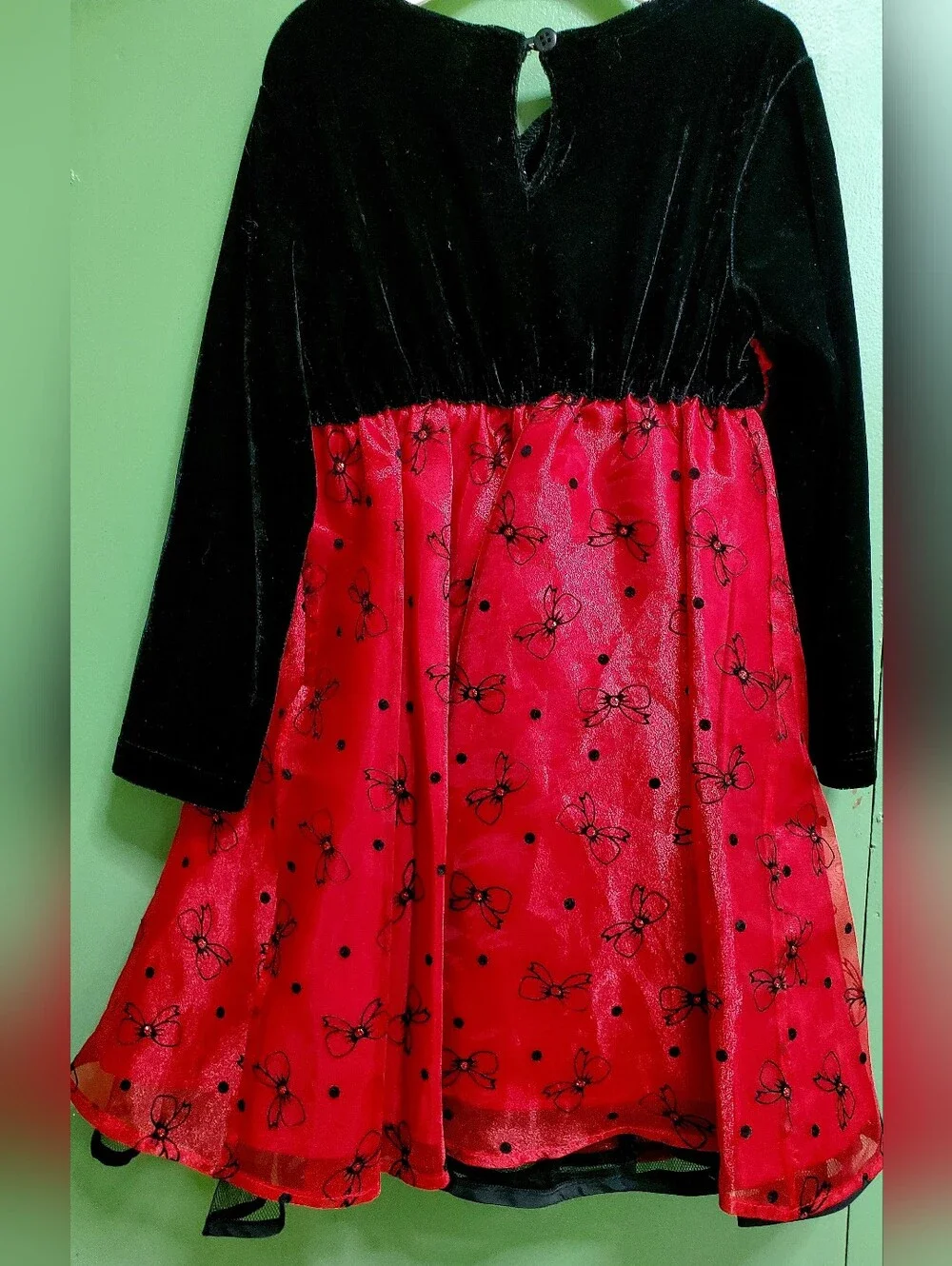 Girls' Black & Red Velvet Bodice Holiday Dress with Satin Bow