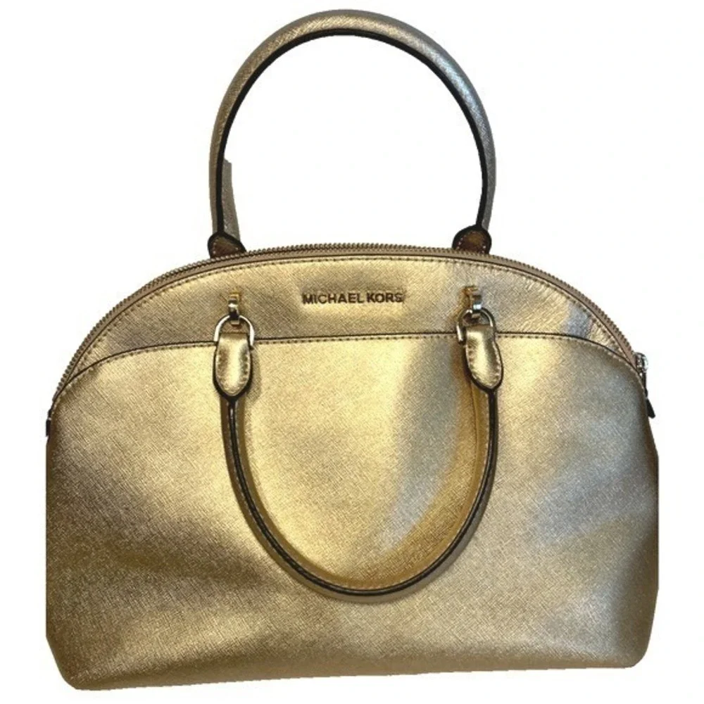 Michael Kors Emmy Dome Satchel Purse‎ Crossbody Metallic Gold Medium