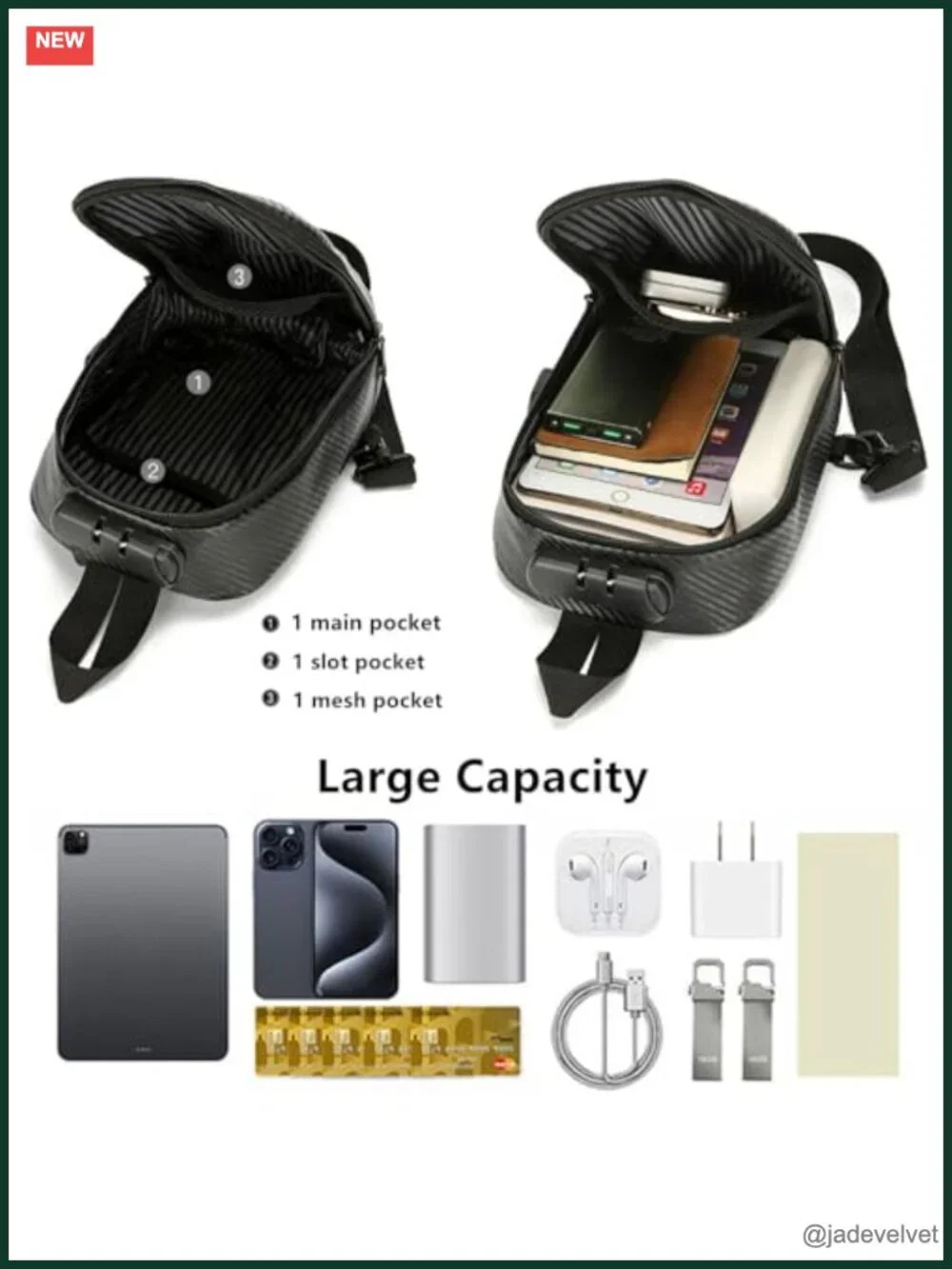 Hard Shell Crossbody Sling Backpack Anti-Theft USB Charging Port