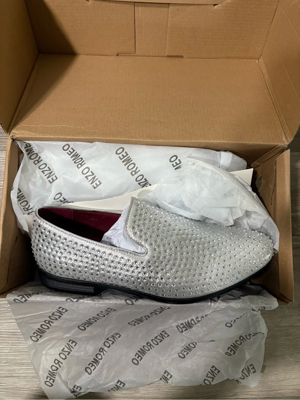 Enzo Romeo Men’s Silver Crystal-Studded Slip-On Loafer