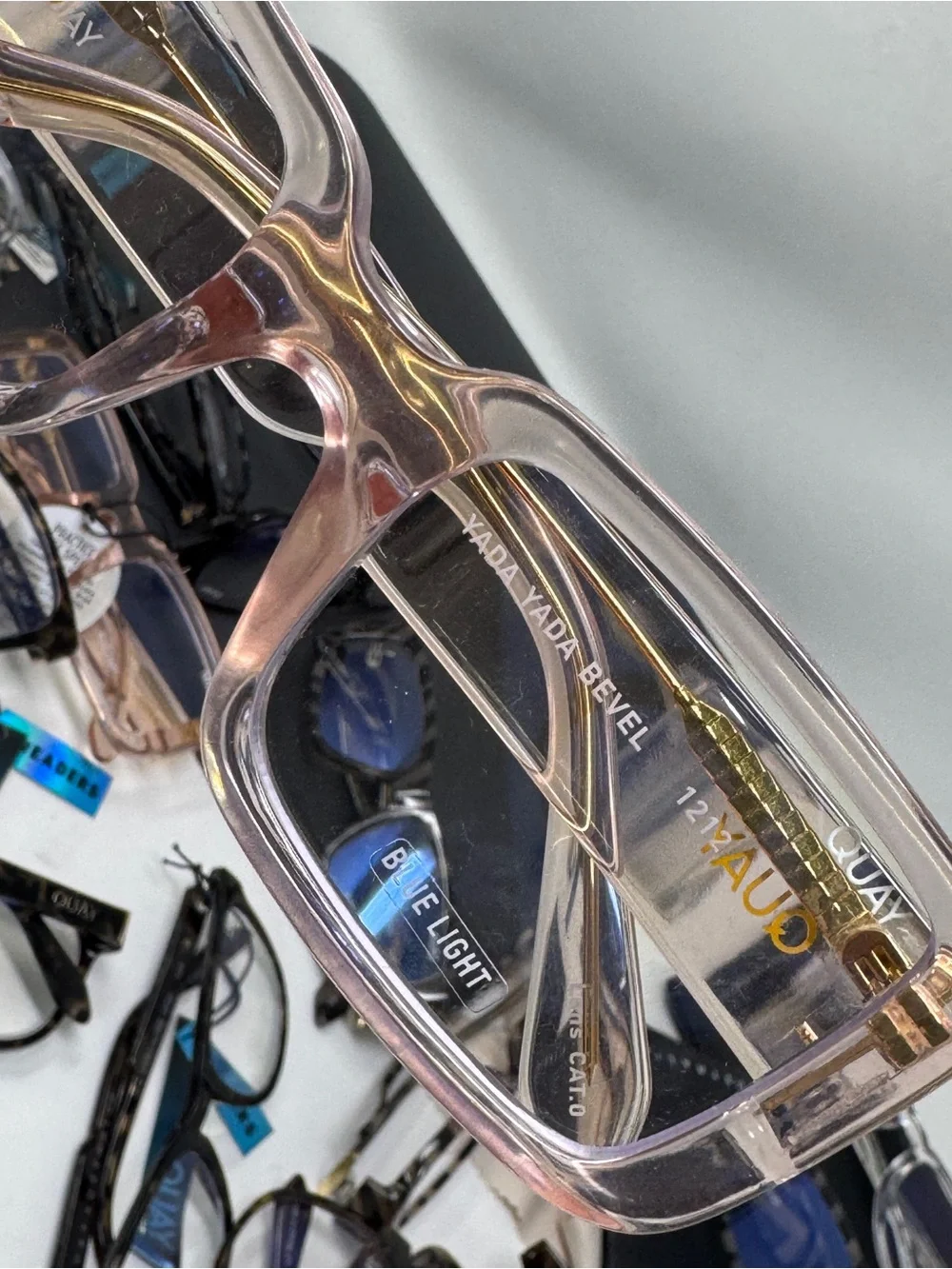 QUAY rectangle bevel 1212 clear champagne frame blue light glasses LT