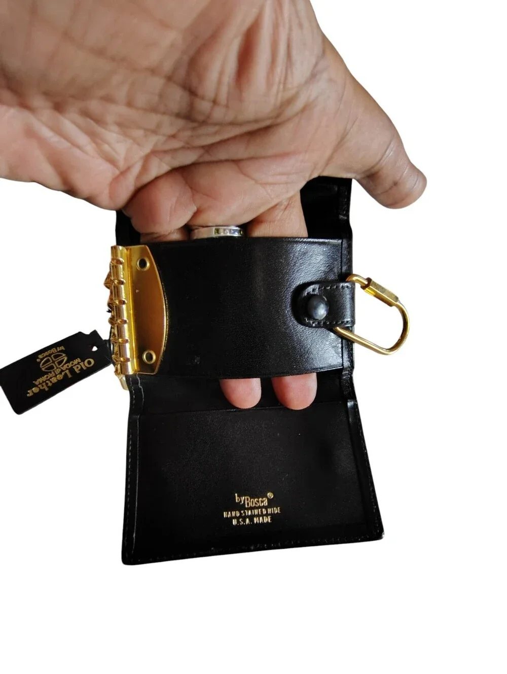 Vintage Bosca Black Leather 6 Key Card Wallet Case with Gold Hardware USA    55