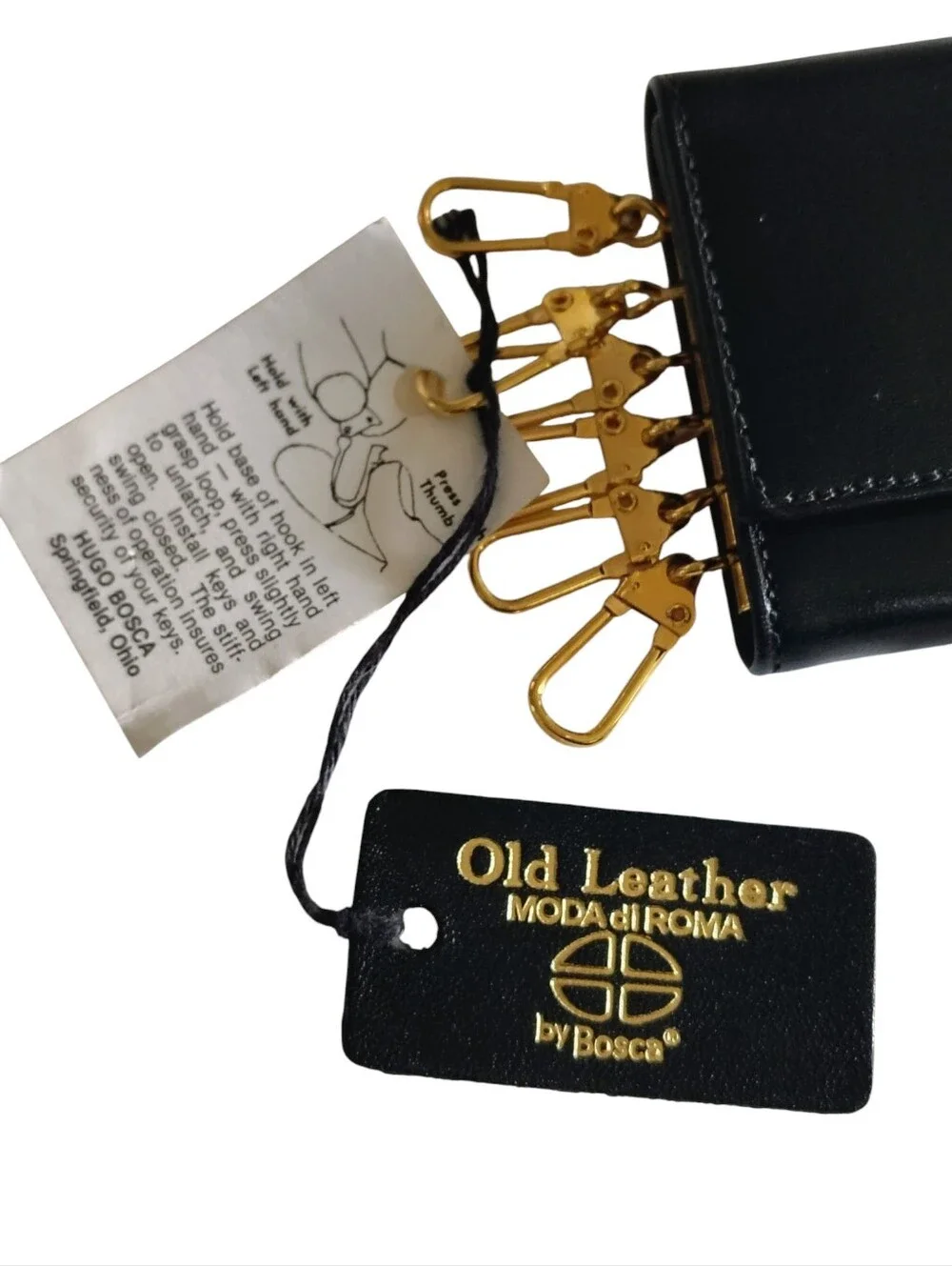 Vintage Bosca Black Leather 6 Key Card Wallet Case with Gold Hardware USA    55