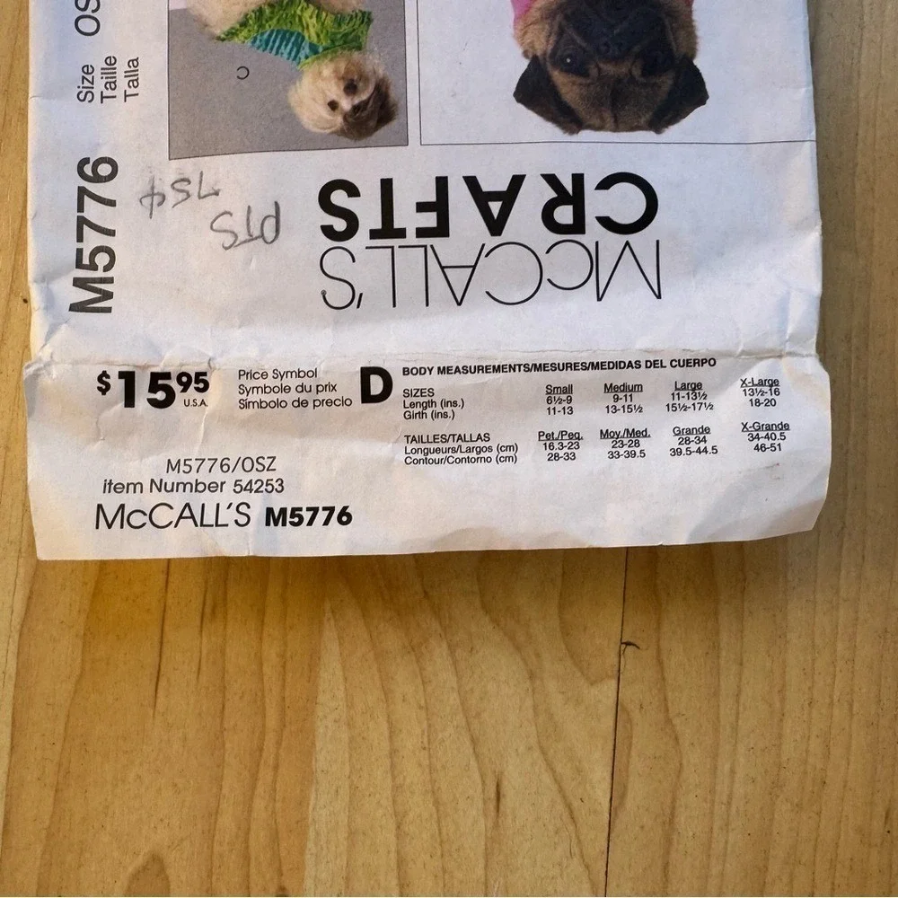 McCall's Sewing Pattern Dog Apparel M5776 Coats Scarf Leg Warmers VTG 2008 Sew