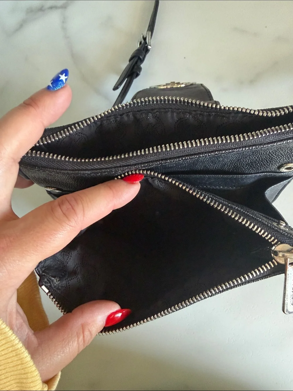 Michael Kors Black Leather Crossbody with Silver MK Emblem