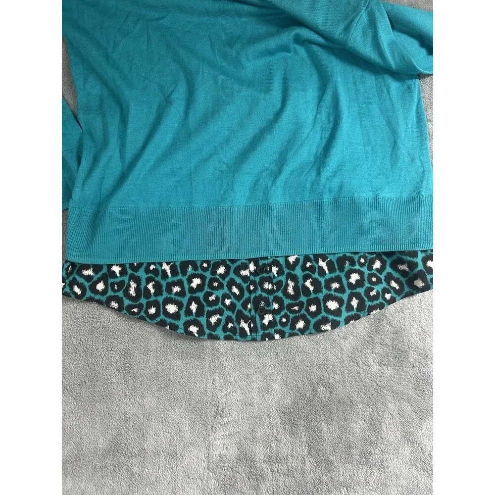 Michael Kors Womens Top Lt Sweater Small Turquoise Leopard PrInt NEW  FR SHP 087
