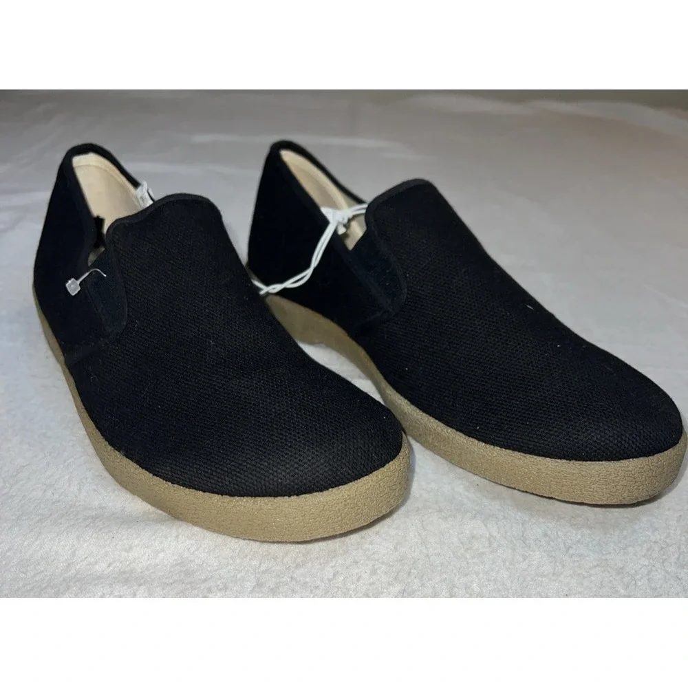 River Club Men's Shoes Canvas Slip On Size 9 Black / Gum Soles Boat Shoes