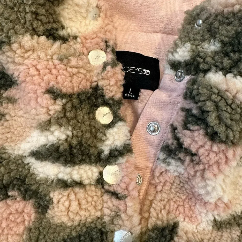 JOE'S JEANS girls pullover Sherpa in Pink/Green Camo Print, Size Large 12-14 NWT
