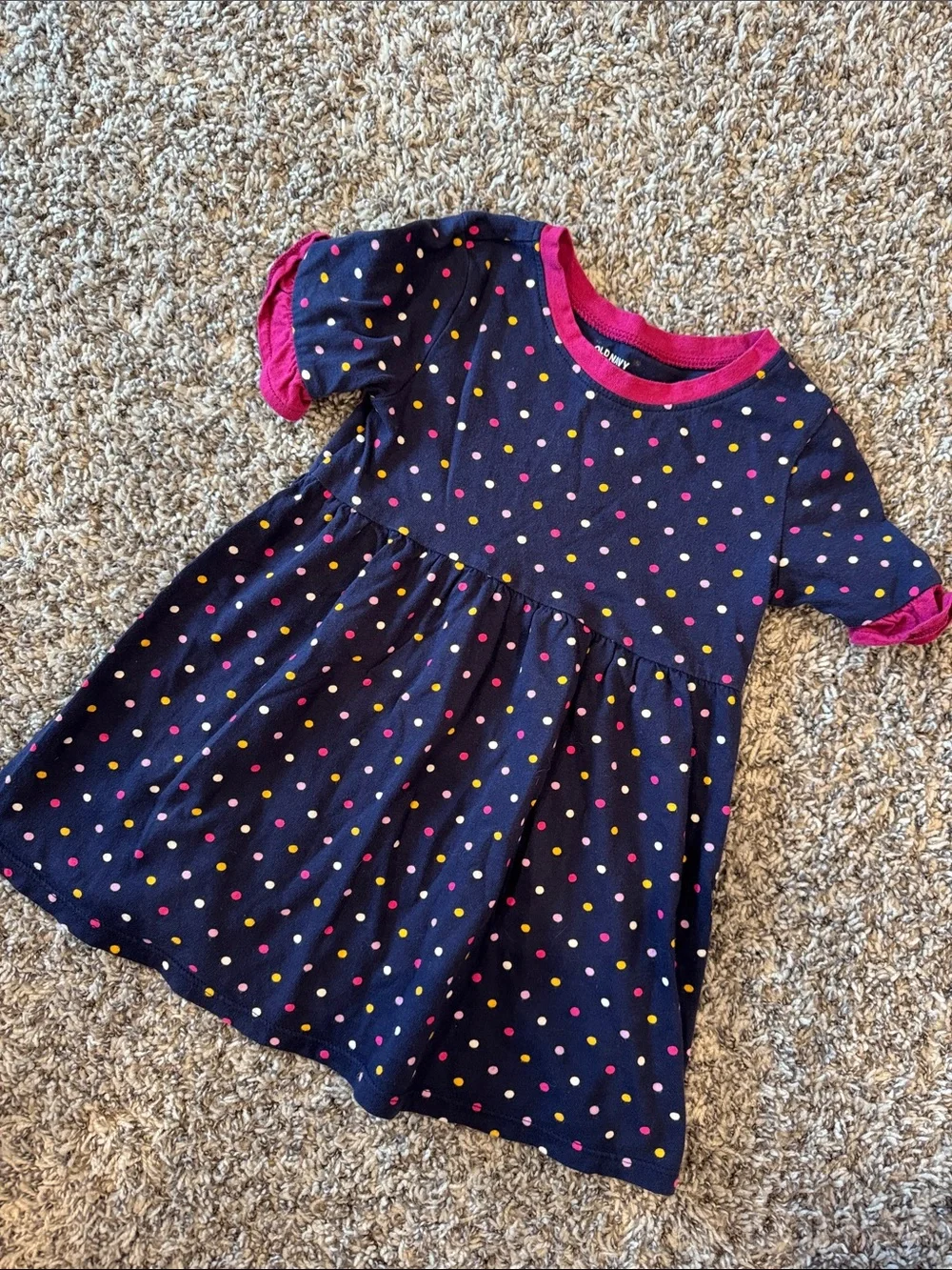 Old Navy 2T Girls' Navy Polka Dot Dress with Purple Trim