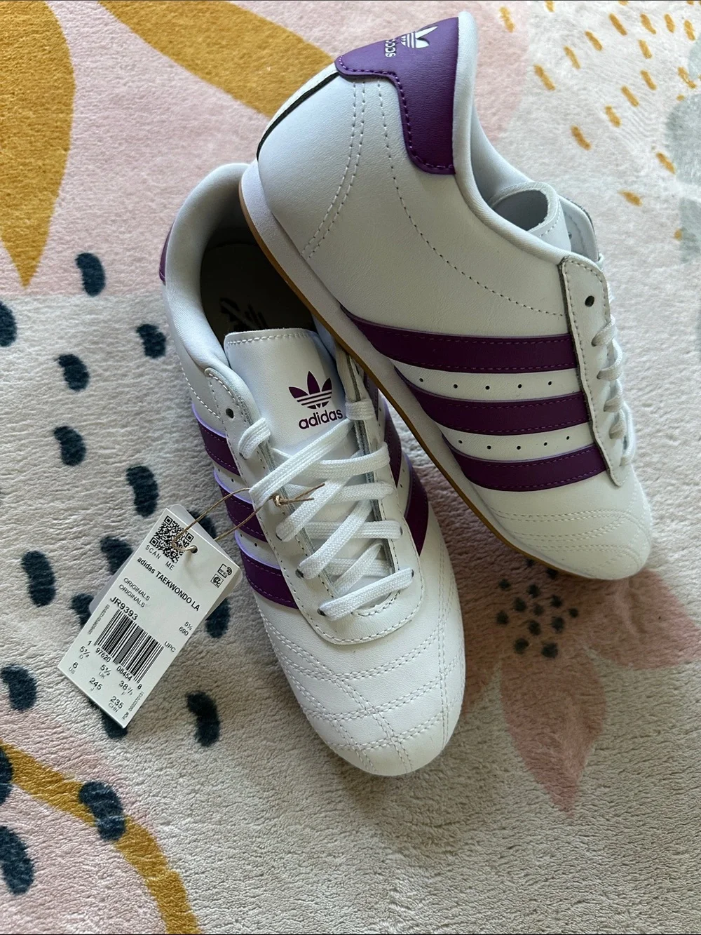 adidas White Sneakers with Purple Stripes