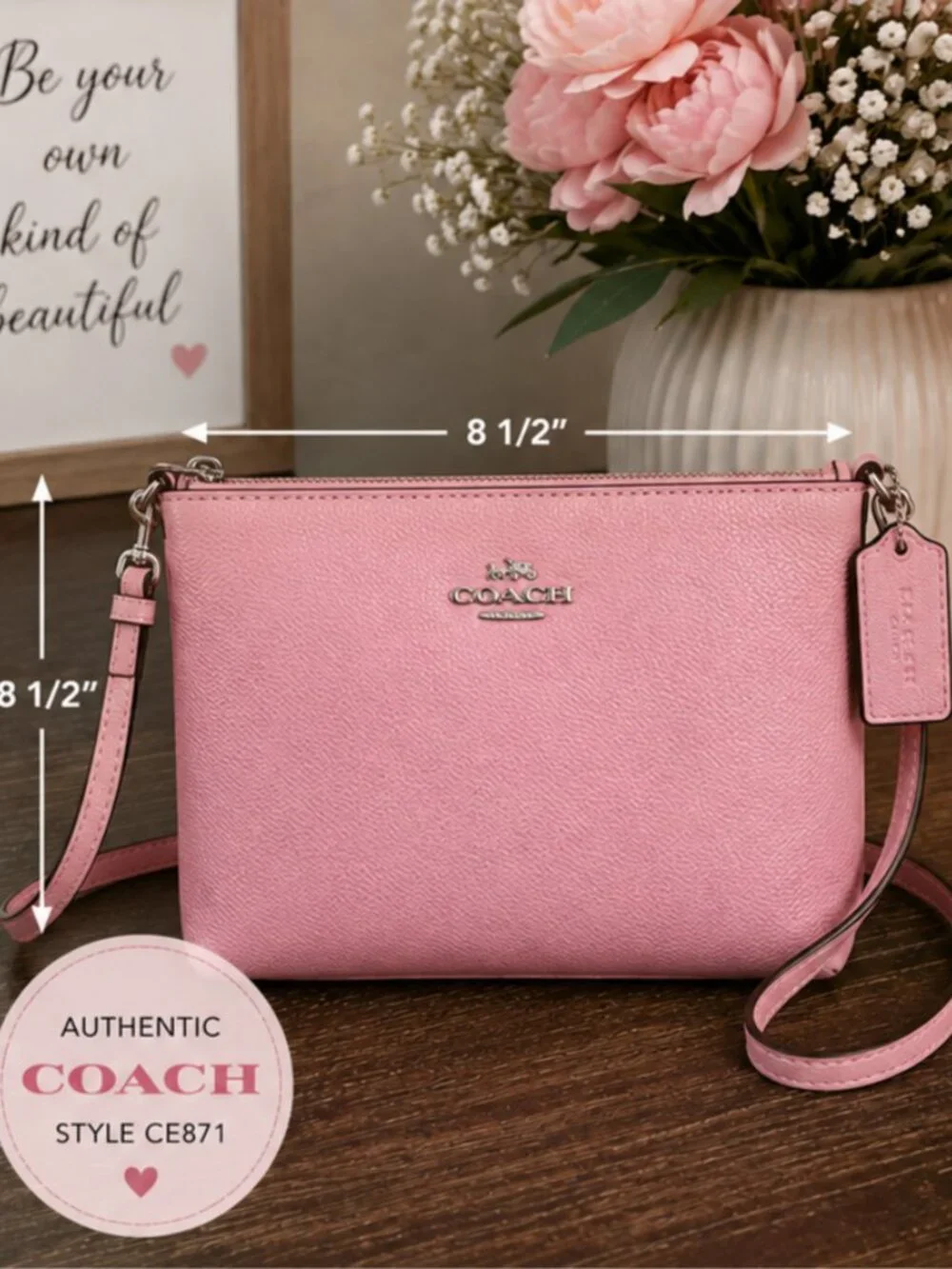 Coach CE871 Mini Rowan File Bag Powder Pink Crossgrain Leather Crossbody Purse