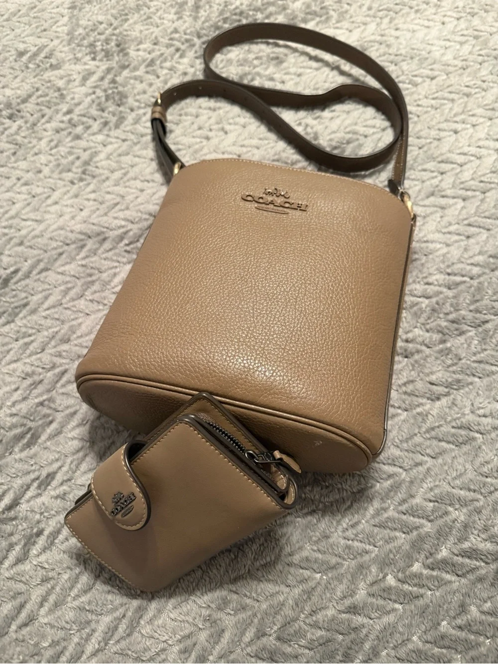 Coach Tan Pebbled Leather Crossbody with Matching Wallet