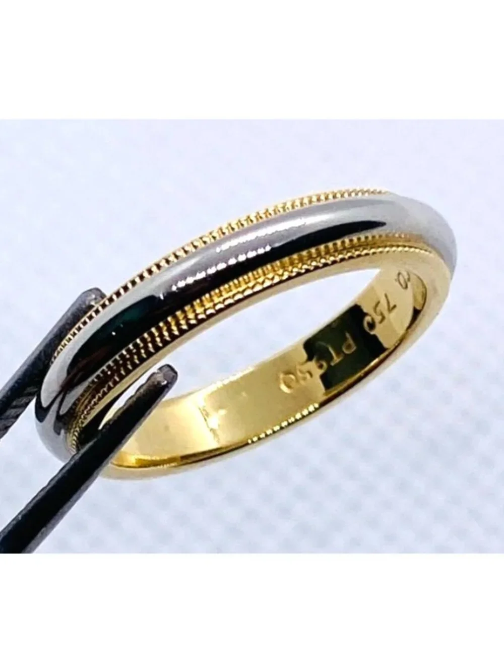 Tiffany & Co Double Milgrain Band Ring In Platinum & 18k Yellow Gold Size 4.5