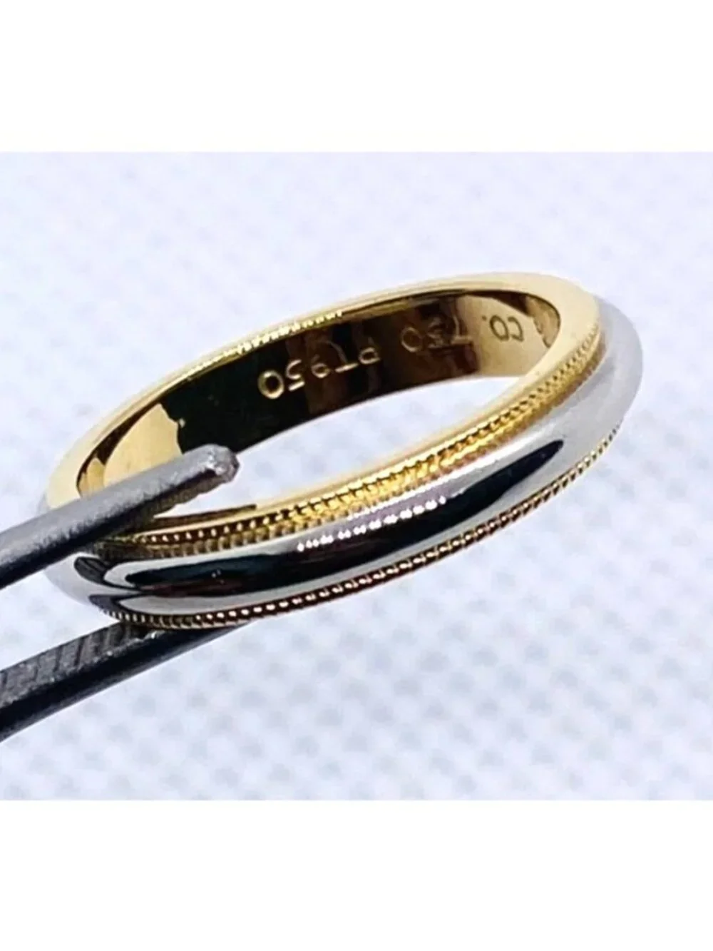 Tiffany & Co Double Milgrain Band Ring In Platinum & 18k Yellow Gold Size 4.5
