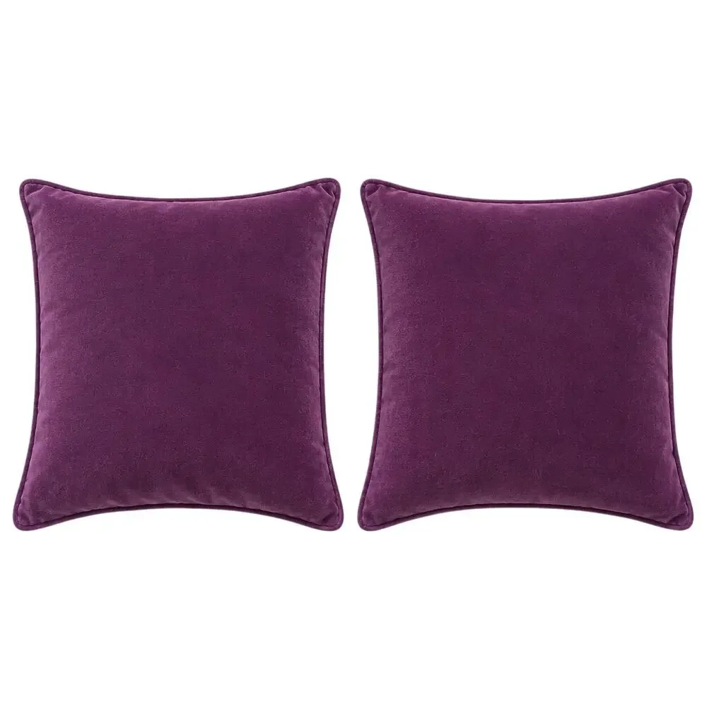 Crate & Barrel Bennet Orchid Velvet Pillow Covers Set 18x18‎ Purple Plum Cotton
