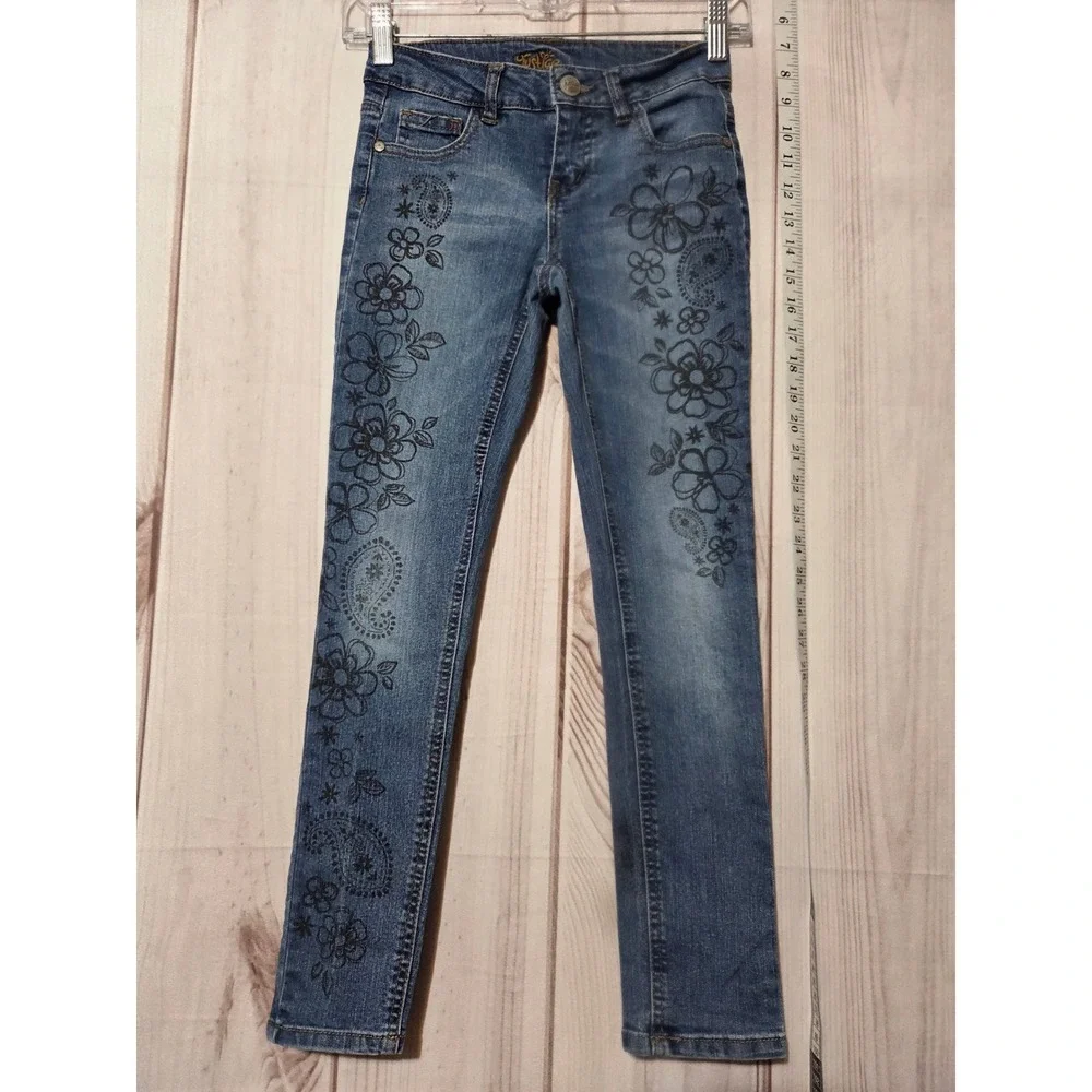 Justice Girls Size 10 Super‎ Skinny Jeans Blue Floral Paisley Print