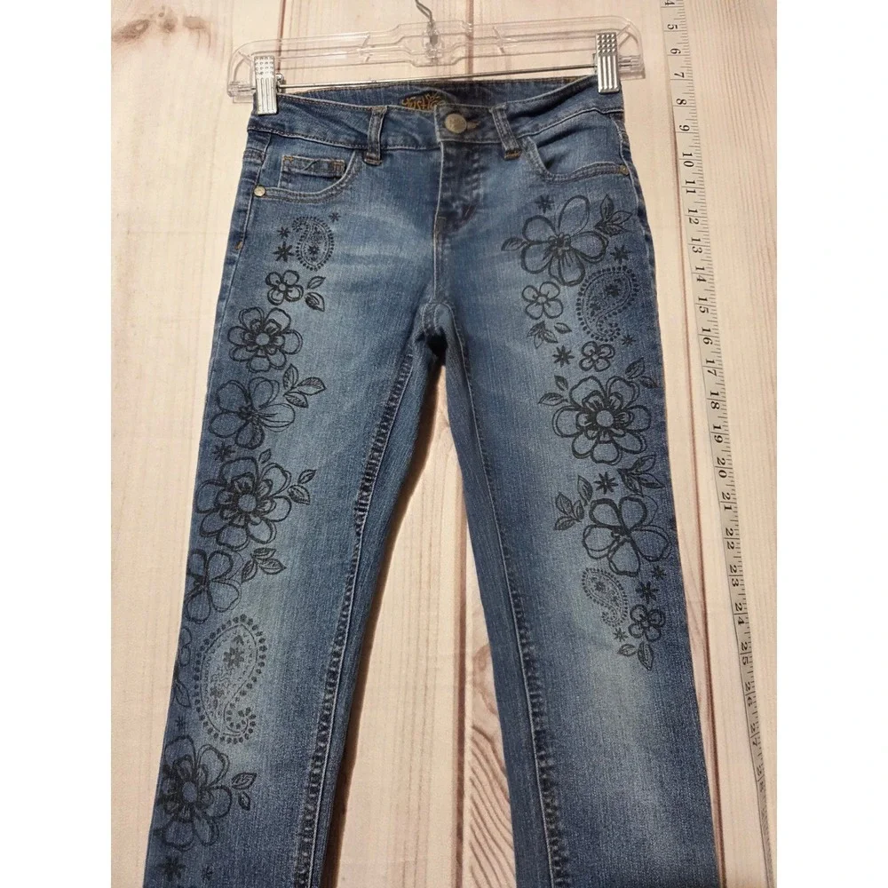 Justice Girls Size 10 Super‎ Skinny Jeans Blue Floral Paisley Print