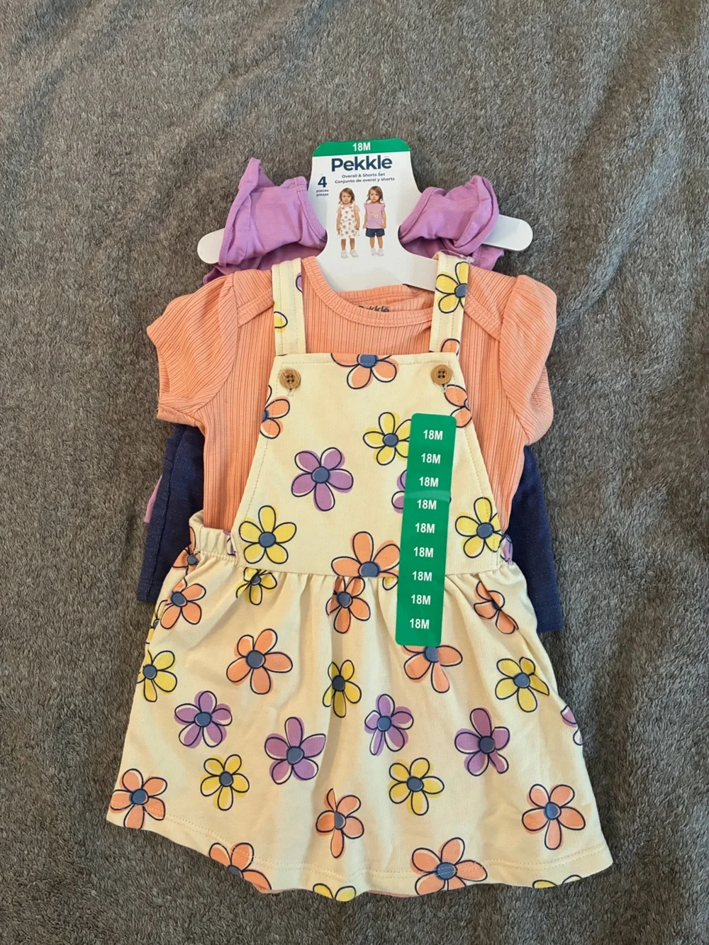 Toddler Floral Overall Dress and Shorts/Shirt combo - 4piece set - 18M