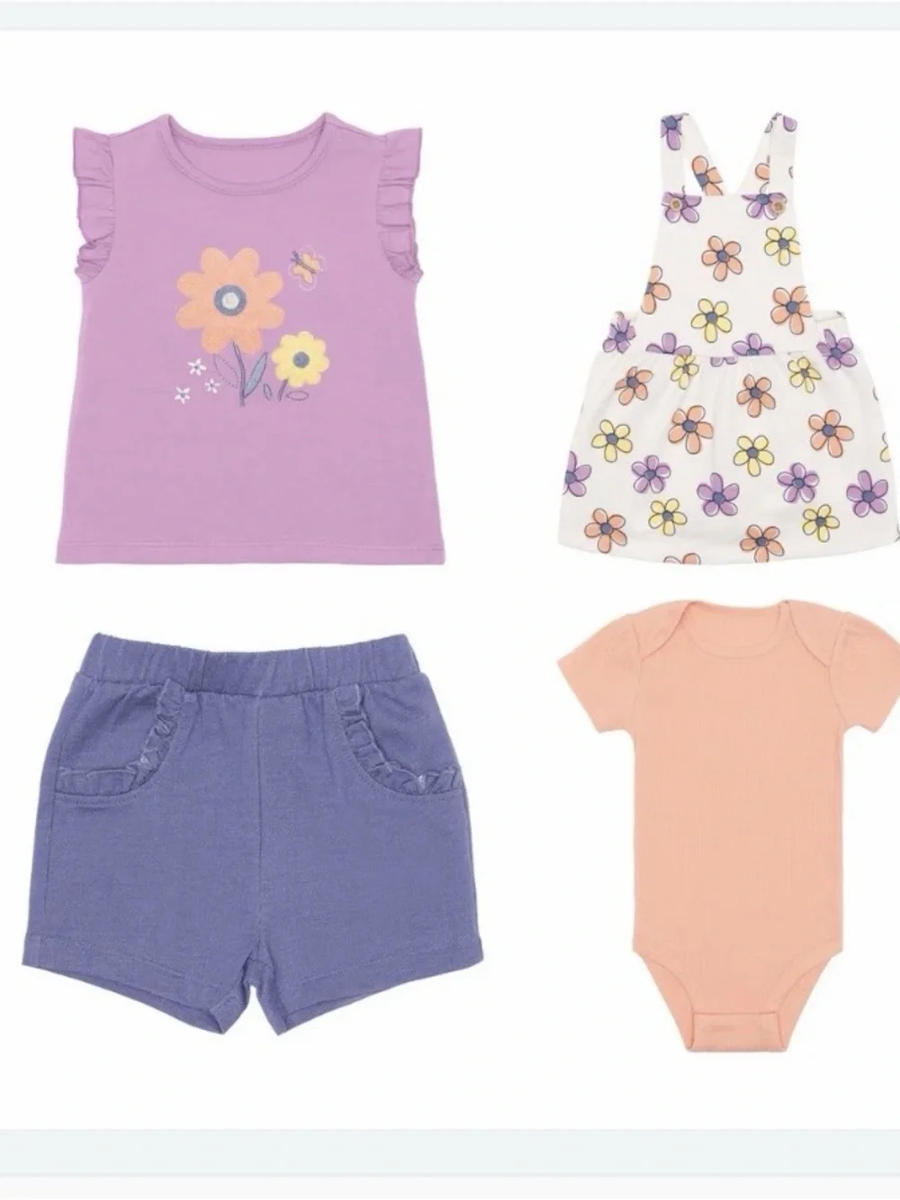 Toddler Floral Overall Dress and Shorts/Shirt combo - 4piece set - 18M