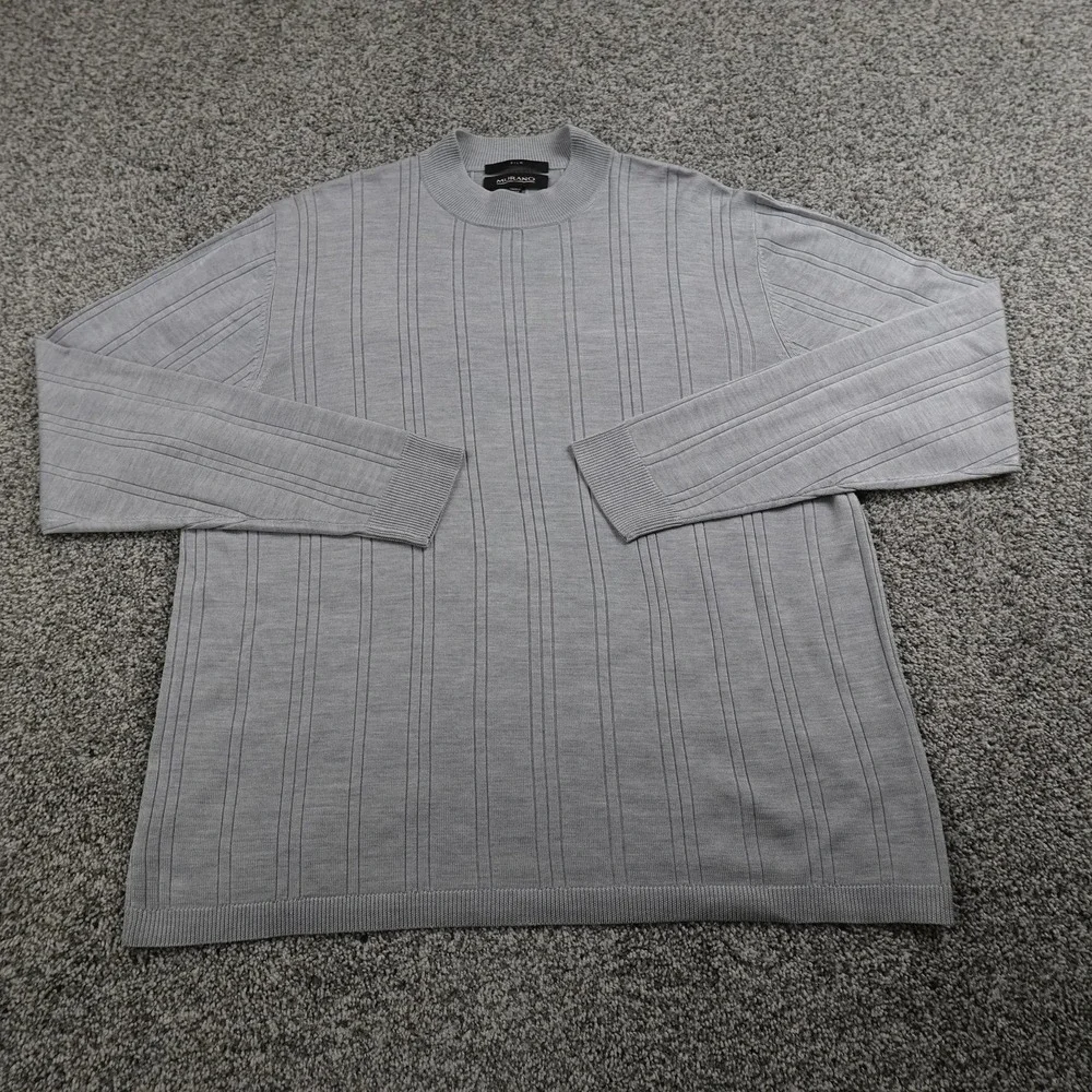 Murano Sweater Mens L Gray Silk Rib Knit Pullover‎ Crewneck Sweatshirt Soft Cozy