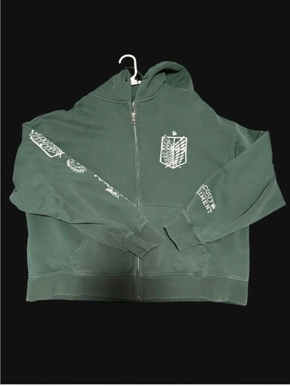 YoungLA Green Full-Zip Hoodie with White Attack on Titan Label