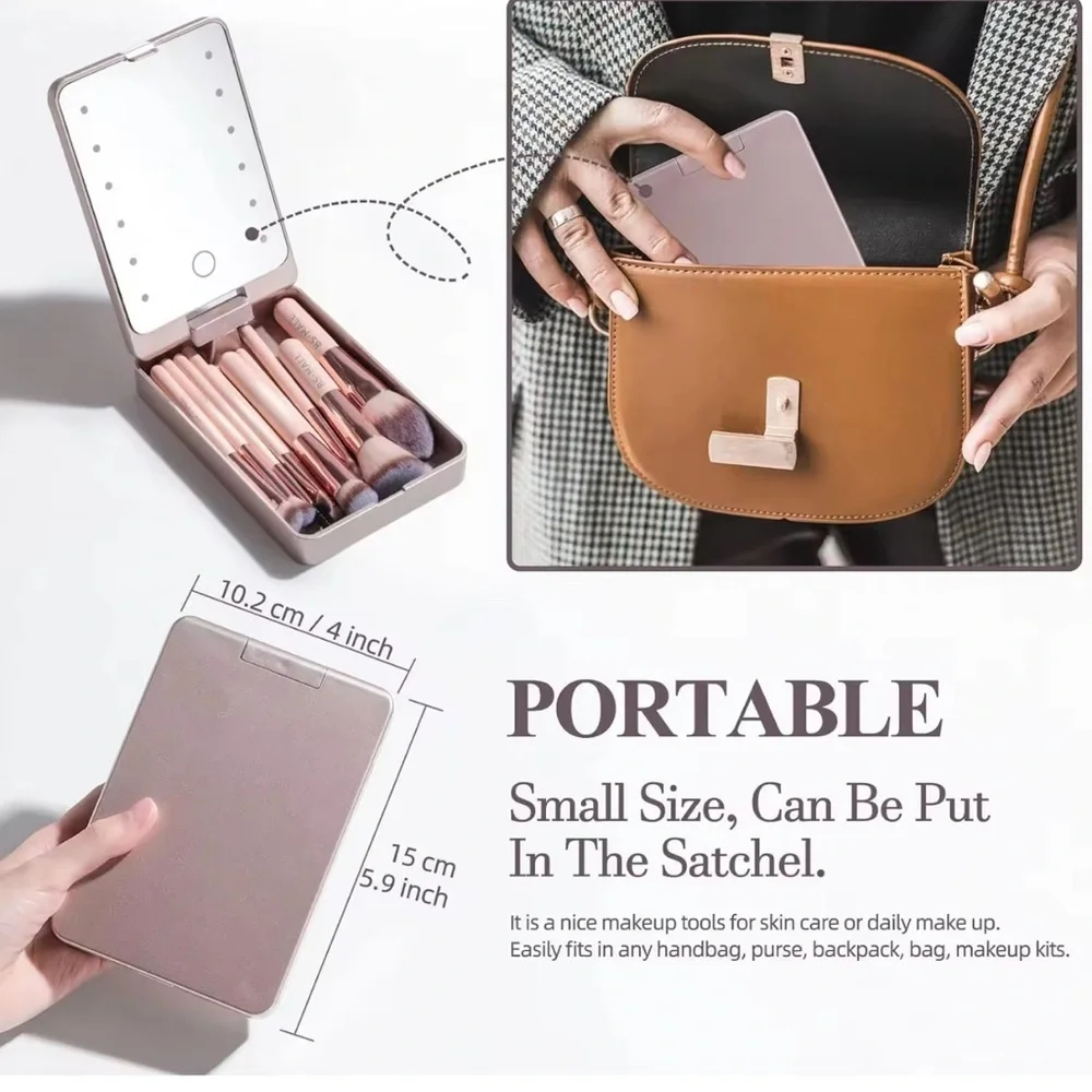BS-Mall Travel Makeup Brush Set Case with LED Light Mirror