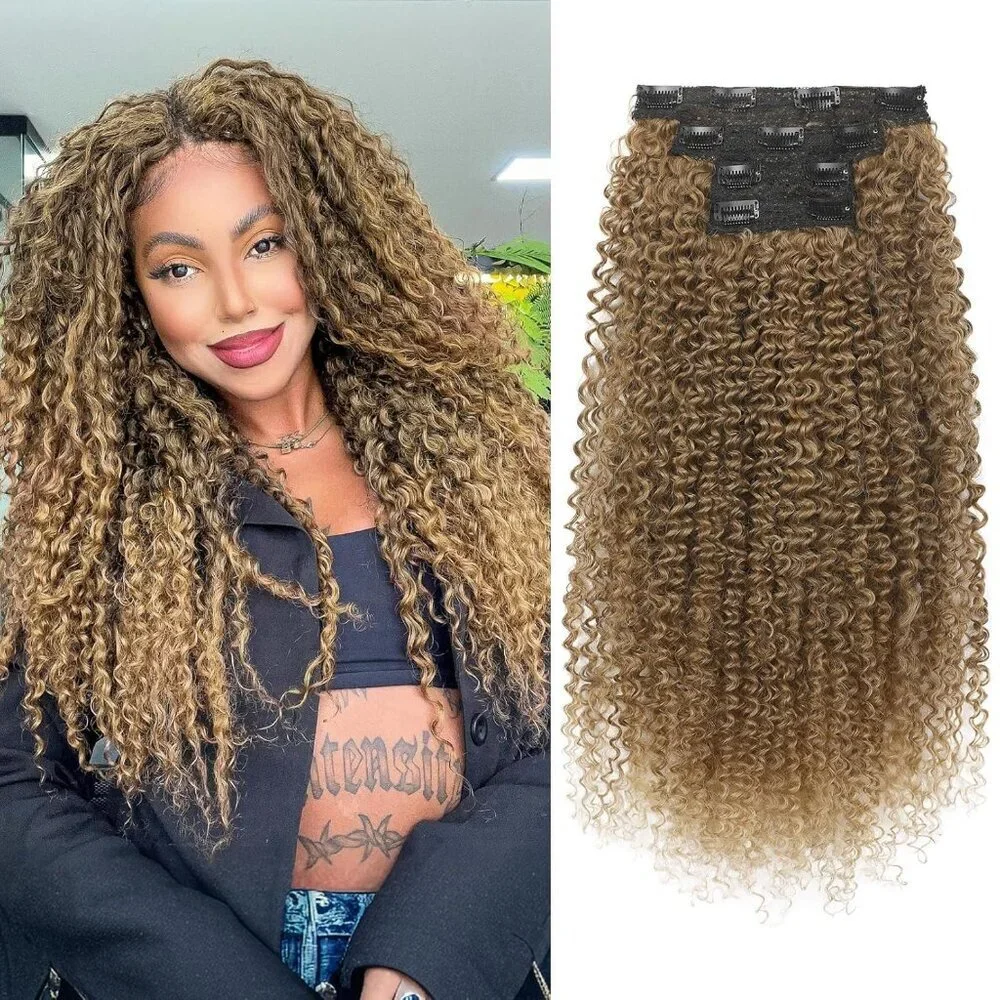 Clip in Hair Extensions Synthetic 20 Inches Curly Long Natural Look for Women