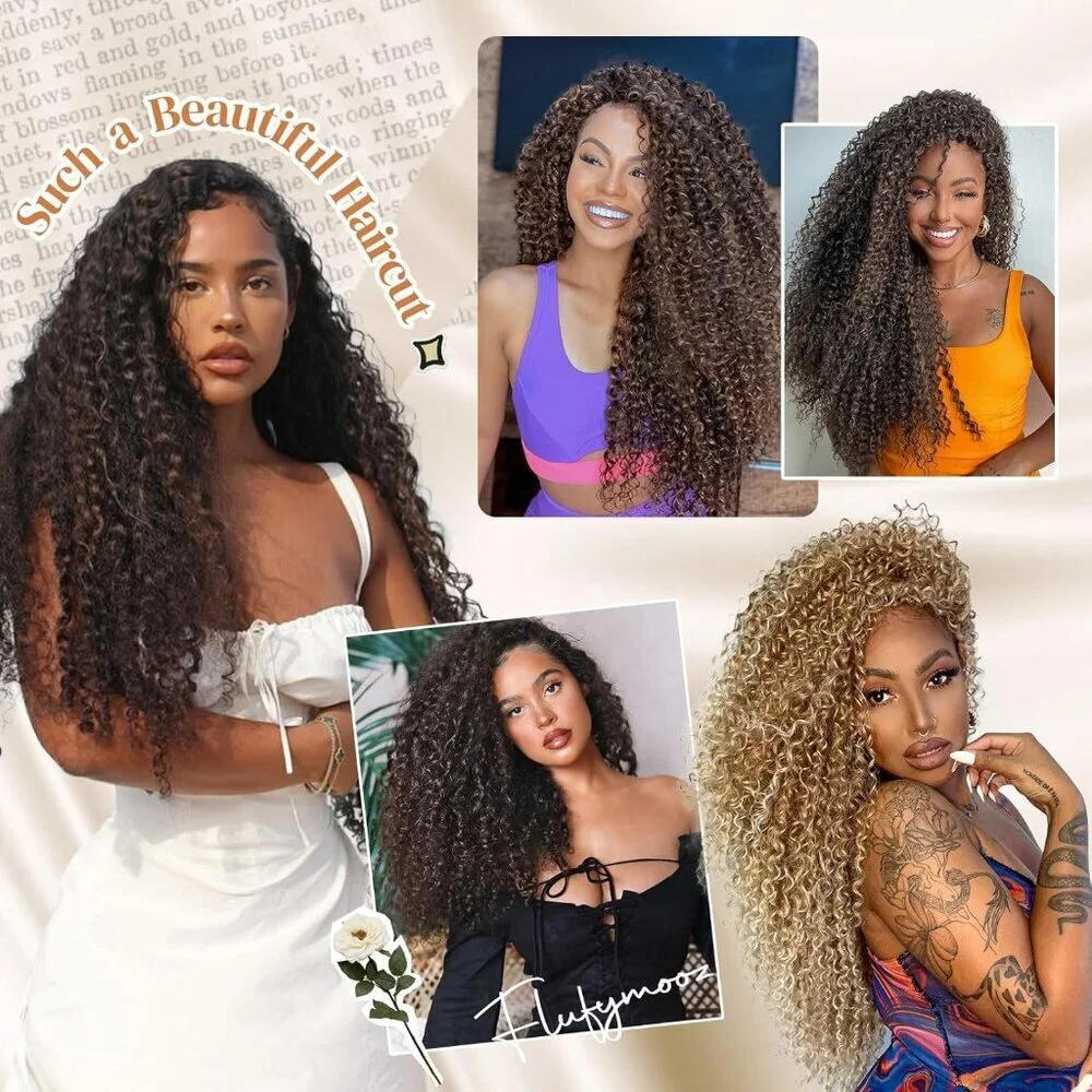 Clip in Hair Extensions Synthetic 20 Inches Curly Long Natural Look for Women