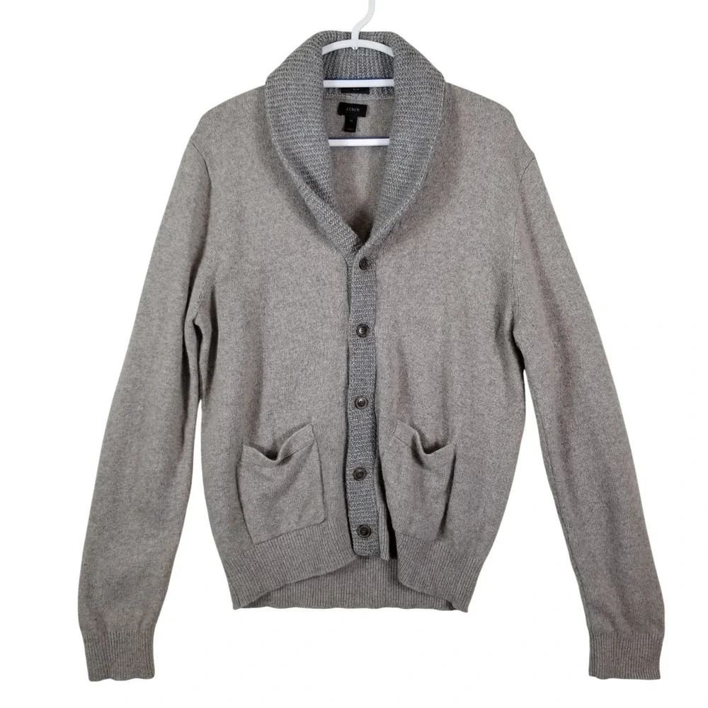 J.Crew Men XL Slim Merino Alpaca Wool Shawl Collar Cardigan Gray‎ Elbow Patches