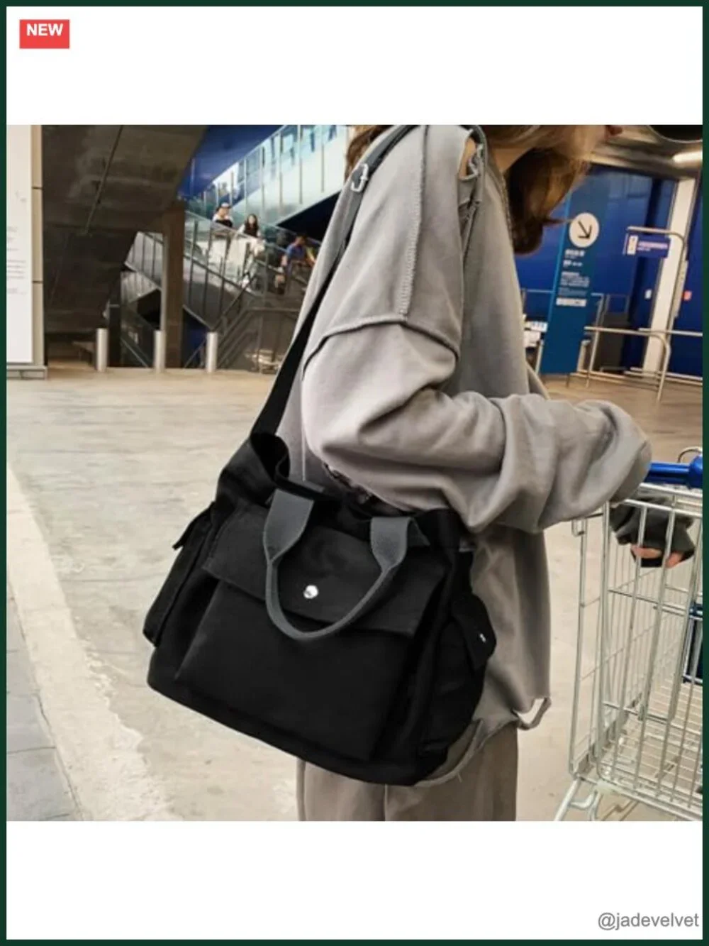 Canvas Messenger Tote Bag Large Hobo Crossbody Shoulder Handbag with Multiple