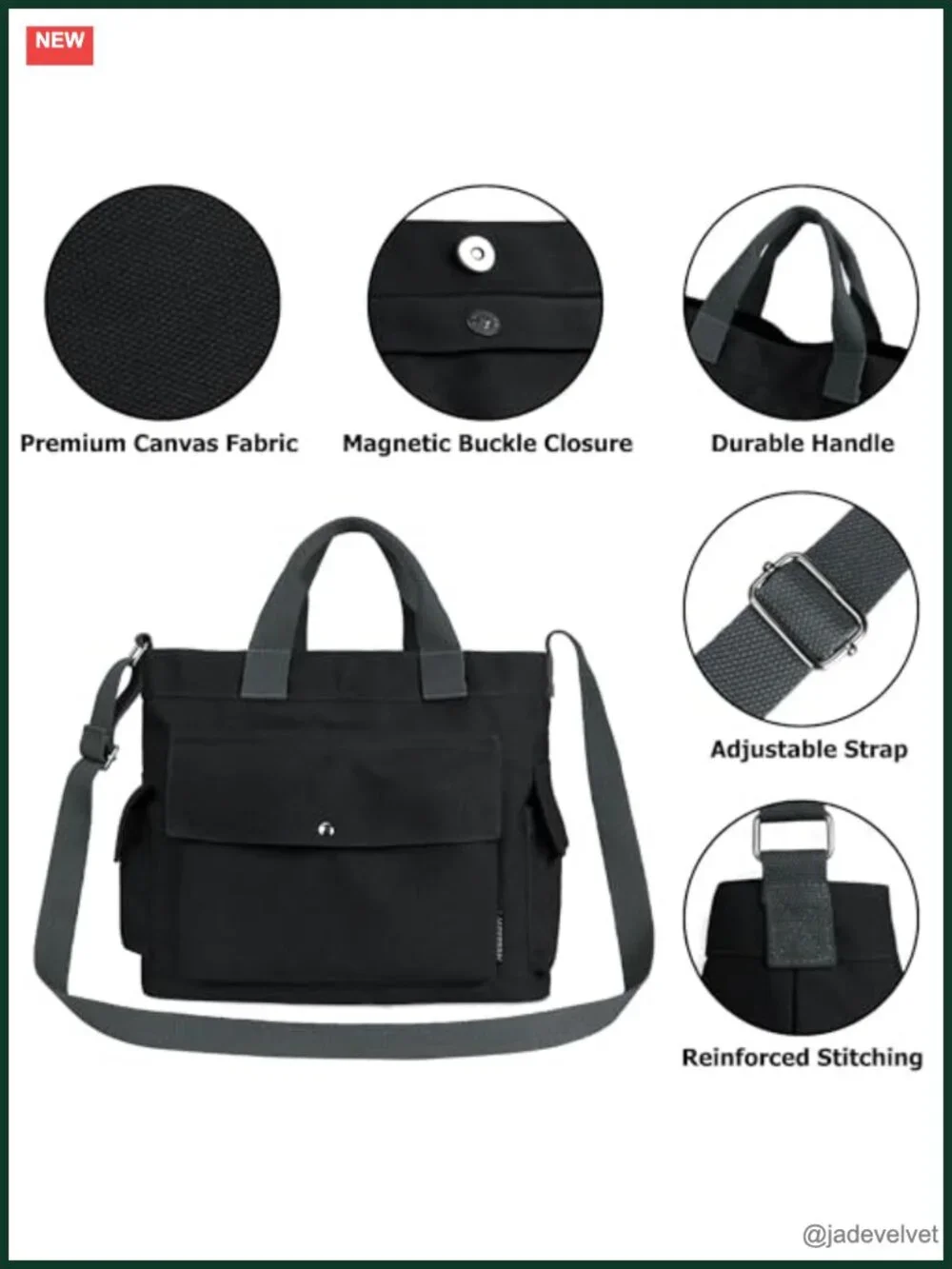 Canvas Messenger Tote Bag Large Hobo Crossbody Shoulder Handbag with Multiple