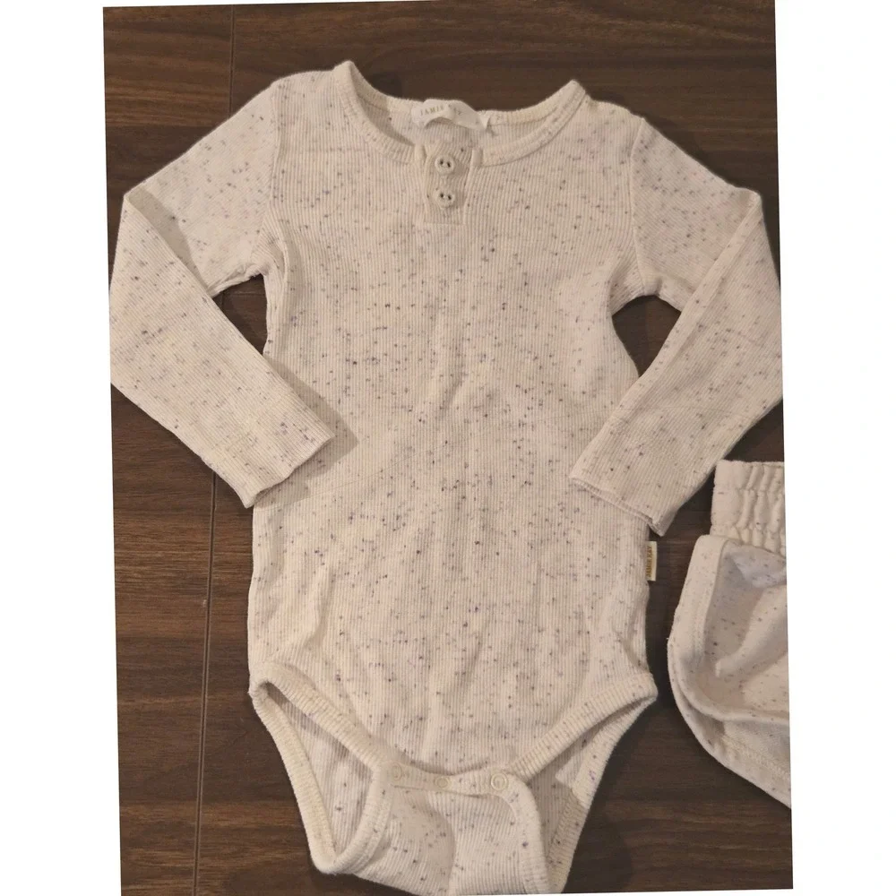 Jamie Kay‎ Kids 1Y Organic Cotton Ribbed Bodysuit Shorts Headband Set Speckled