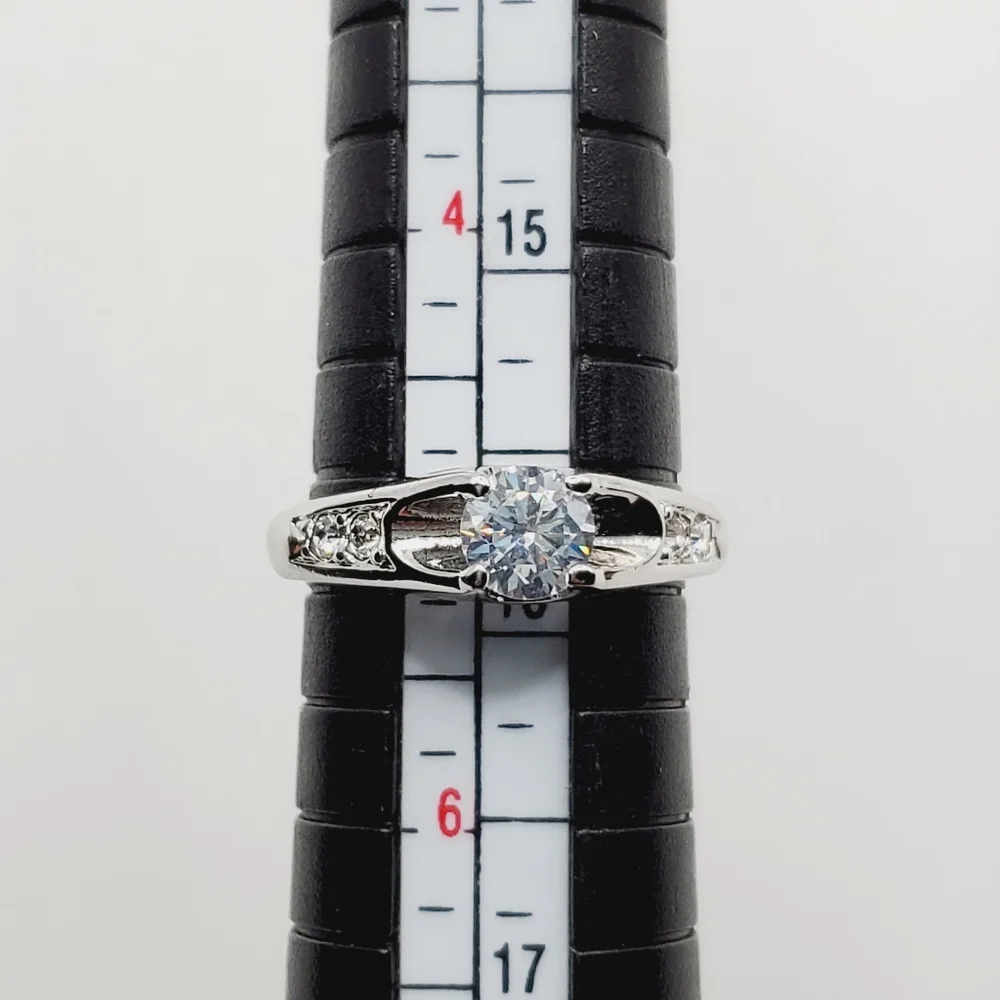 Round Brilliant Cut Simulated Diamond Silver Tone Ring