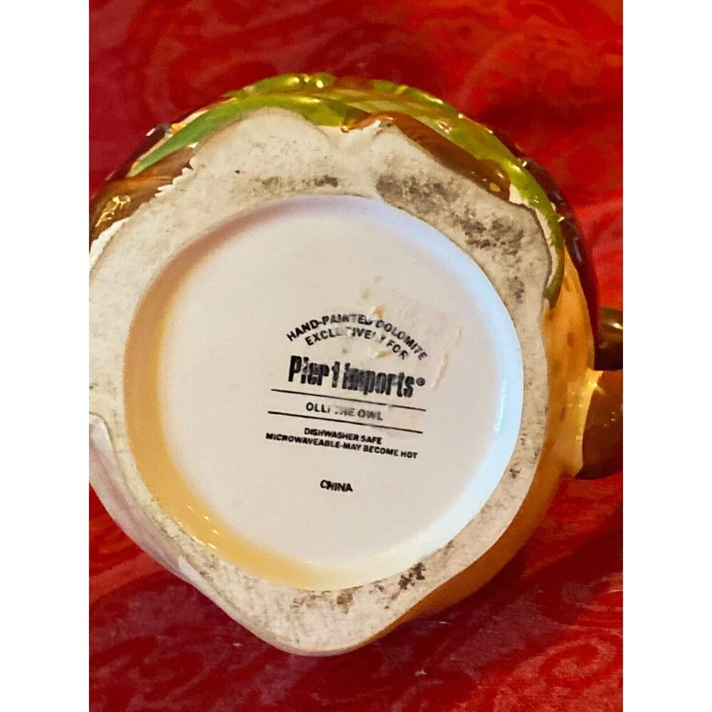 PIER One IMPORTS Hand Painted Cup 24oz Mug Dolomite OLLI THE OWL Large Coffee
