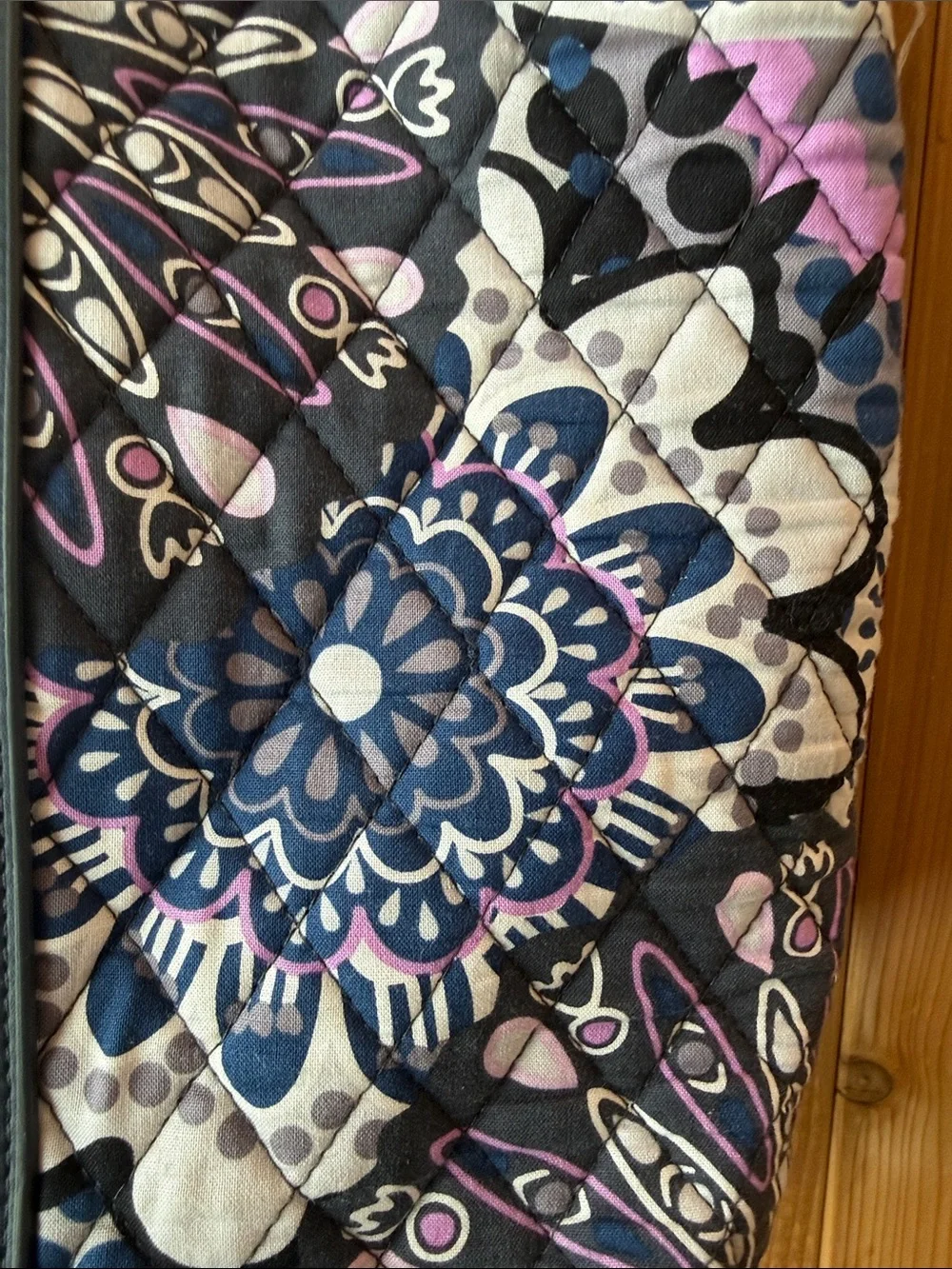 Vera Bradley Quilted Tote in Navy, Lavender, Gray and White
