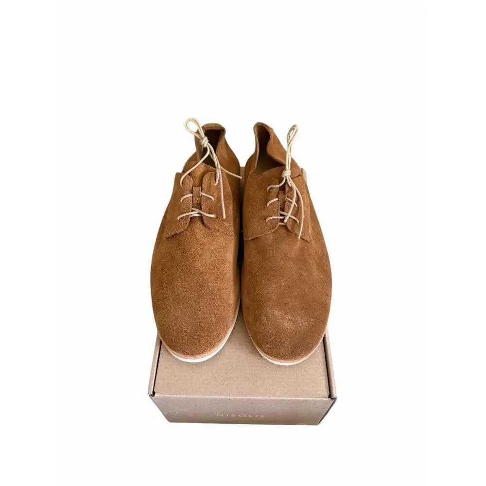 NISOLO Mens Tan Suede Lightweight Derby Shoes Lace Up Casual Dress Shoes 11.5