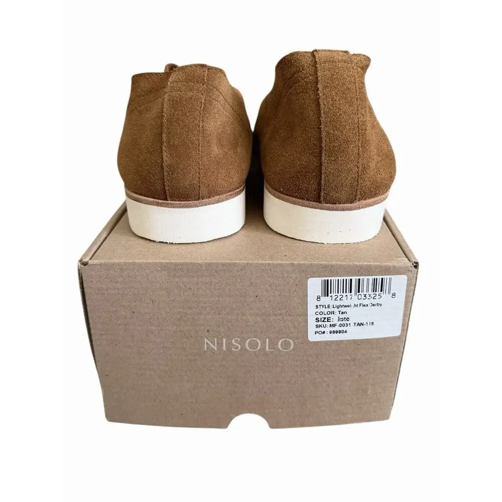 NISOLO Mens Tan Suede Lightweight Derby Shoes Lace Up Casual Dress Shoes 11.5