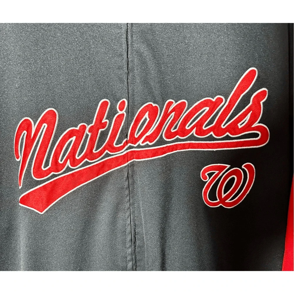 Washington Nationals MLB Full Zip Black & Red Jacket Stitches Sz XL