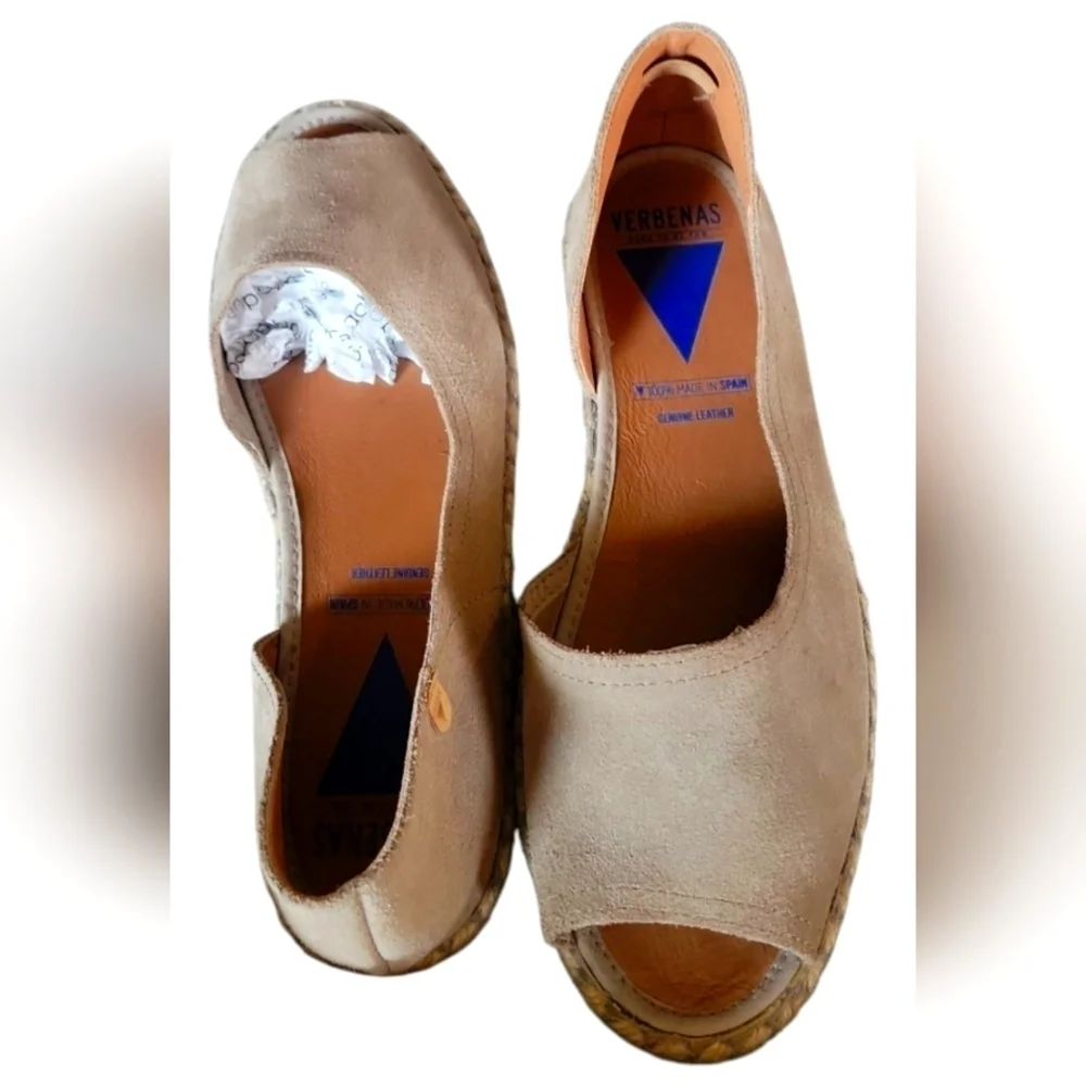 Verbenas Born To Be Fun Women's Tan Peep-Toe Suede Leather Espadrilles 40