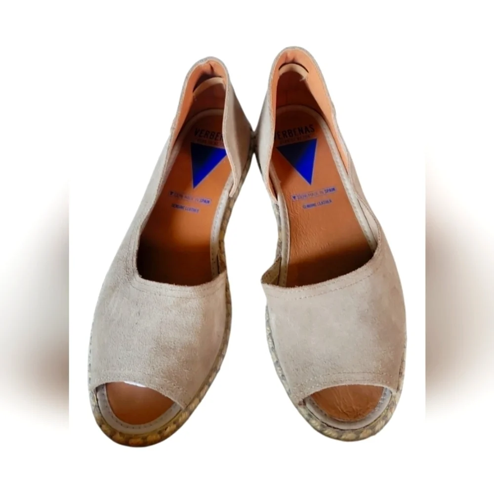 Verbenas Born To Be Fun Women's Tan Peep-Toe Suede Leather Espadrilles 40
