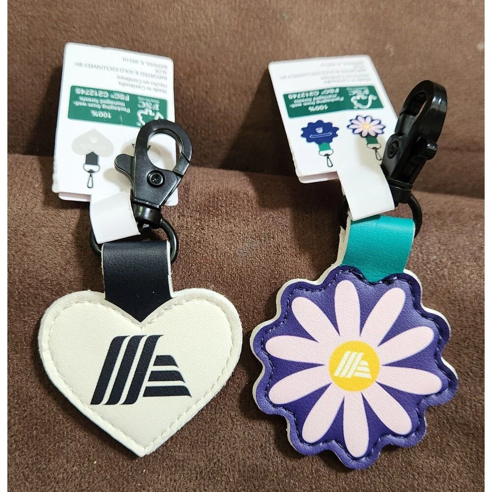 2 New Aldi Keychain Quarter Holder Keeper Clip White/Black Heart & Pink Daisy