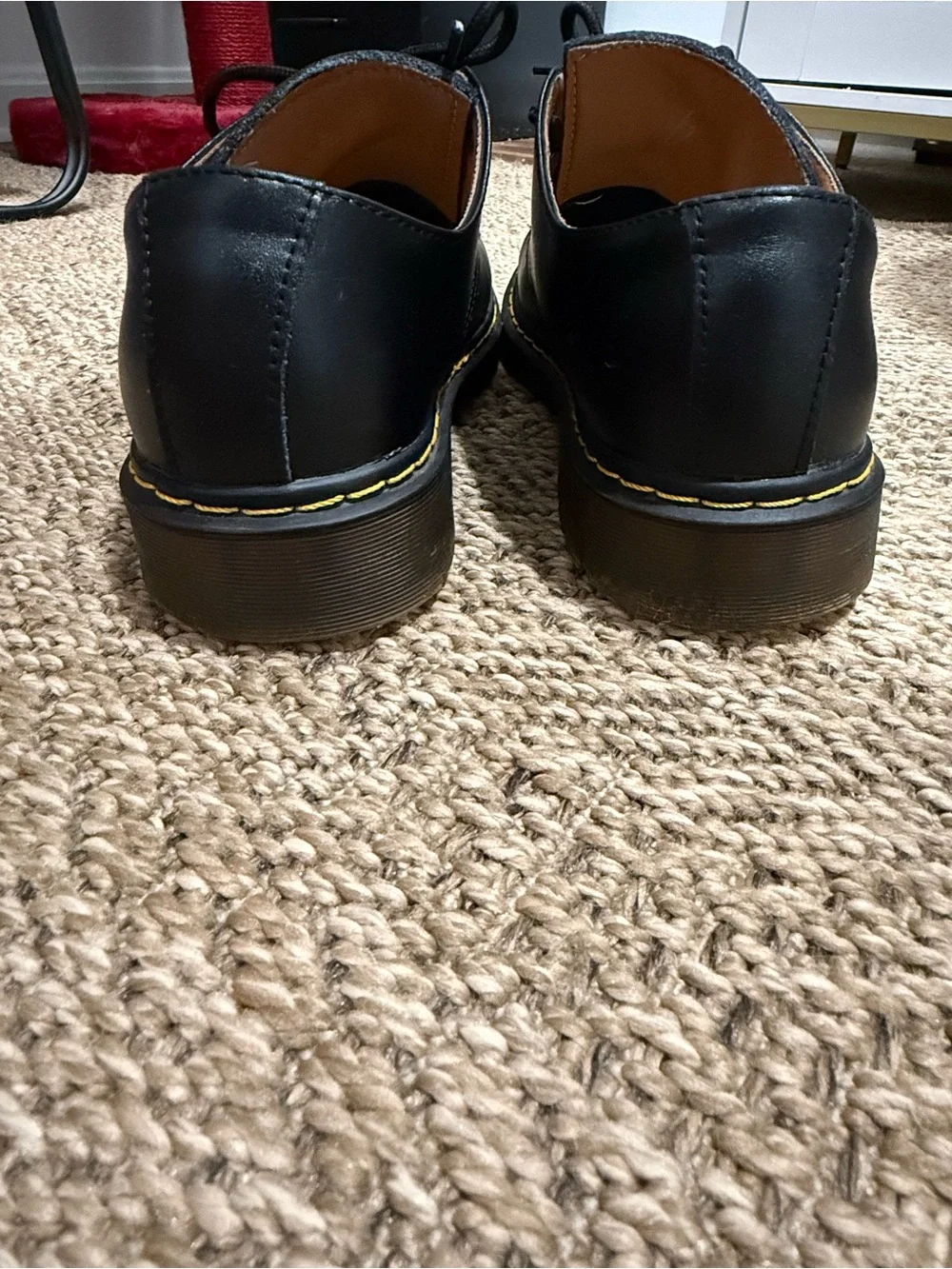 Dr. Martens Black Leather 3-Eye Derby Shoes with Yellow Stitching