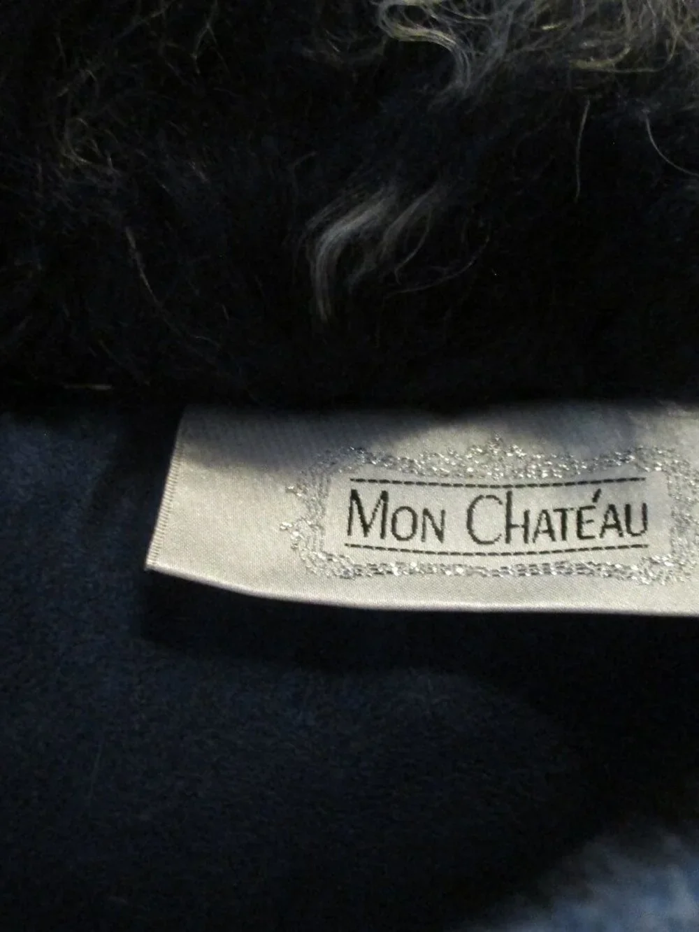 Mon Chateau Tibetan Lamb Fur Square Pillow Silver Navy 17