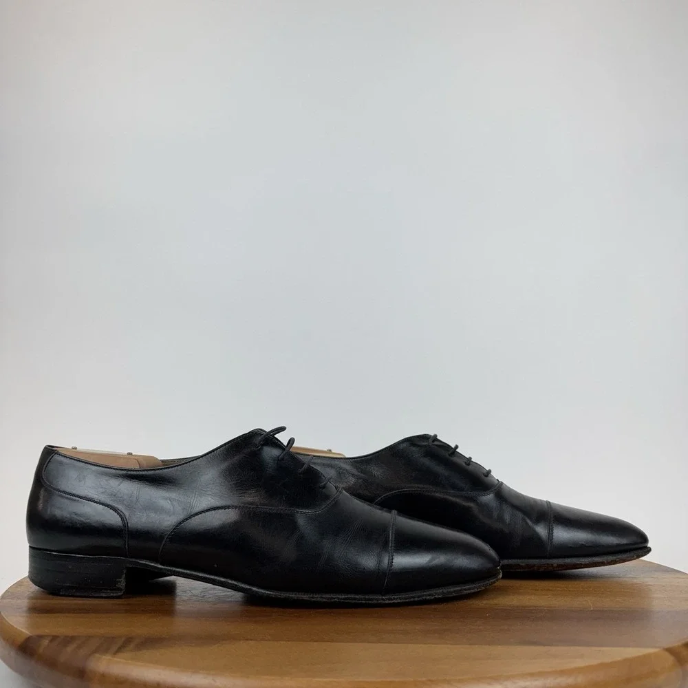 Mens Salvatore Ferragamo‎ Black Leather Cap Toe Brogue Oxfords Size 9.5 C