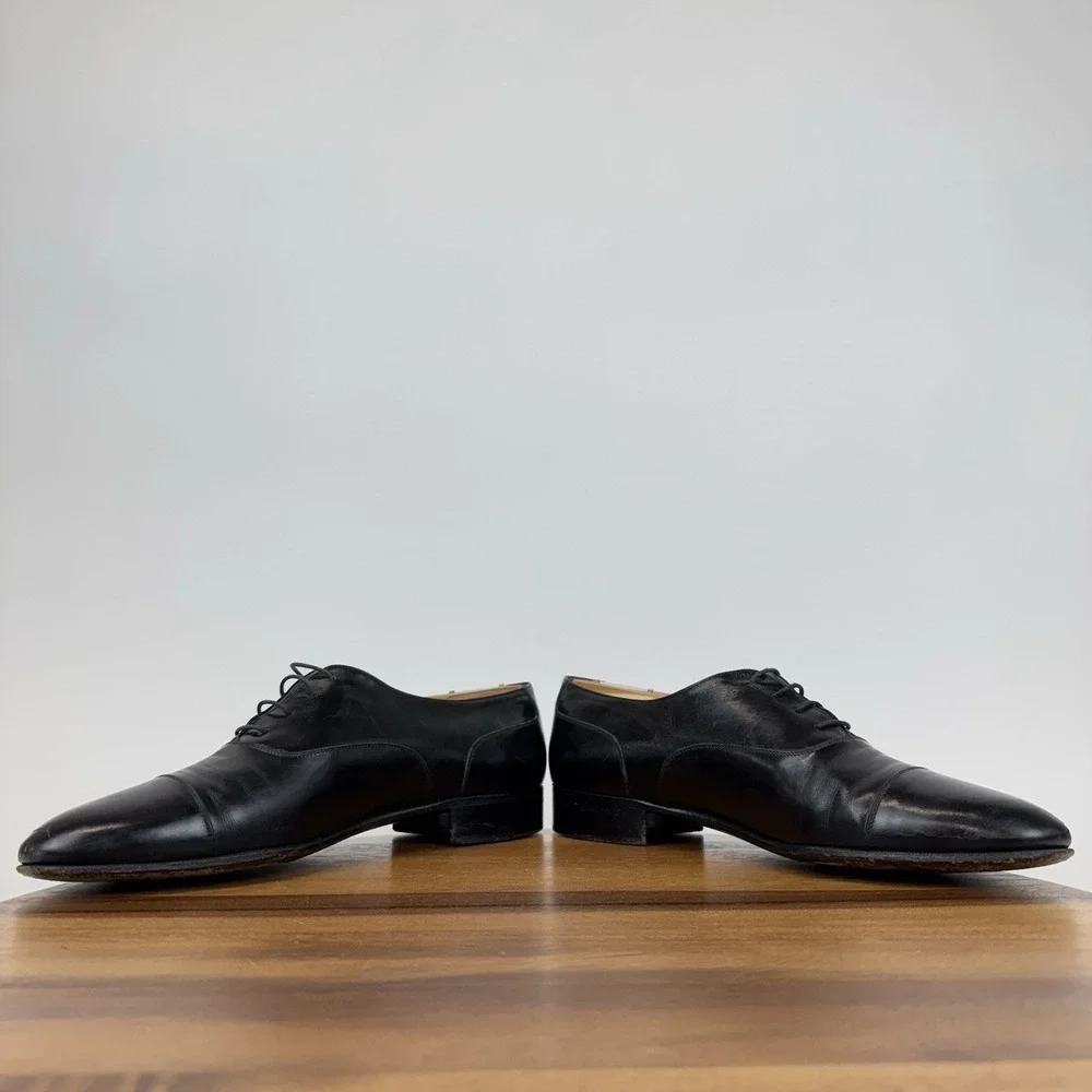 Mens Salvatore Ferragamo‎ Black Leather Cap Toe Brogue Oxfords Size 9.5 C