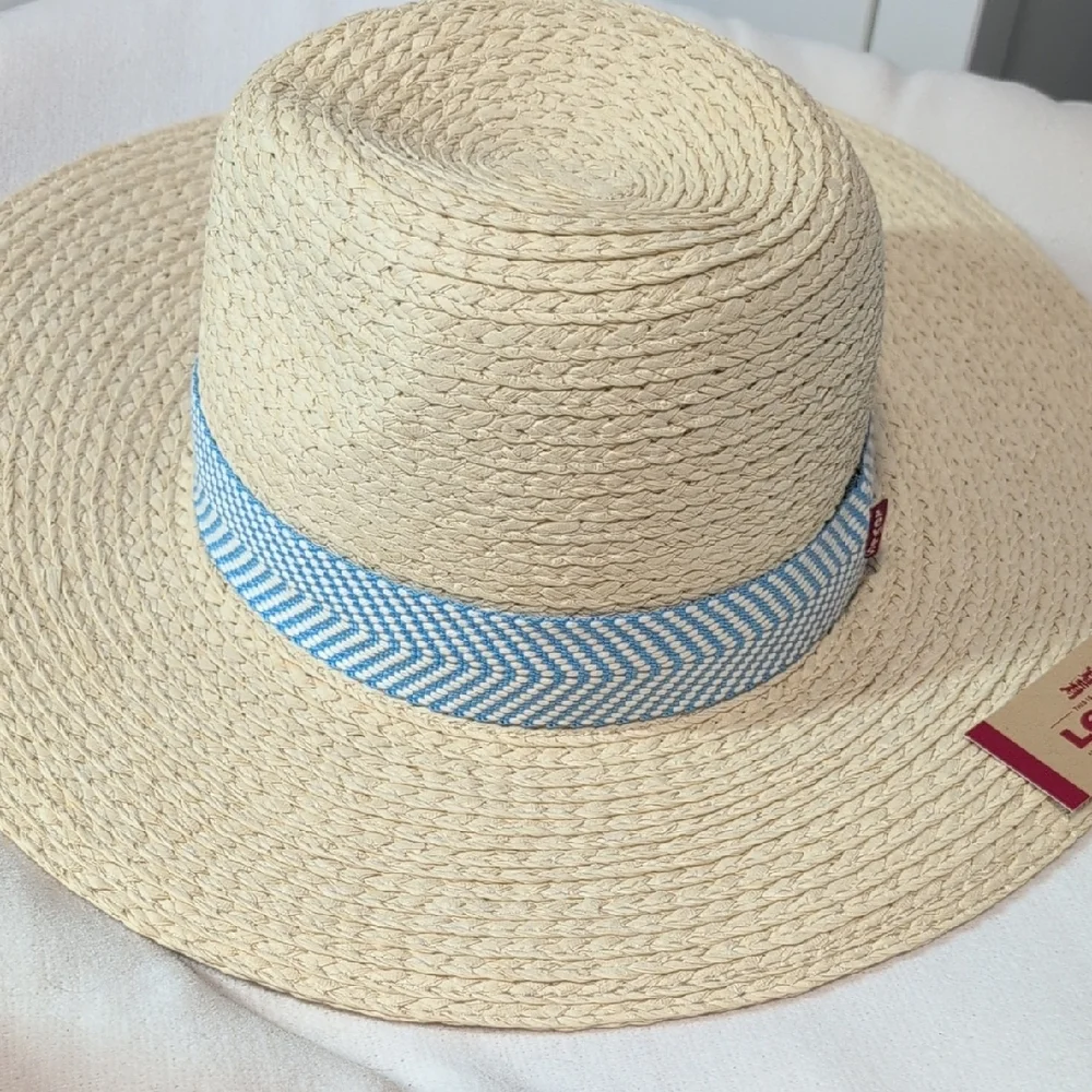 Levi's Wide Brim Straw Hat with Blue Chevron Band