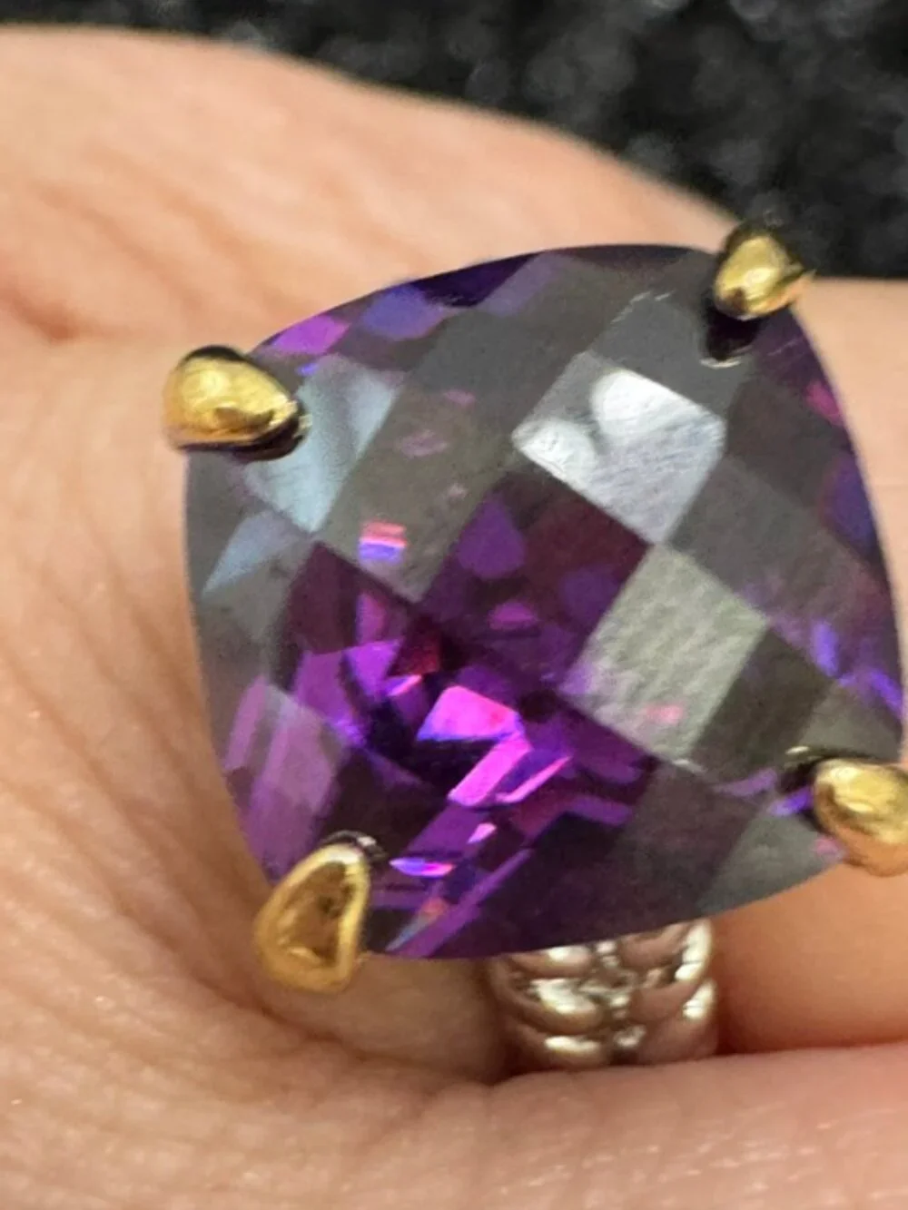 18K White Gold & Yellow Gold Filled Purple AAA CZ Statement Ring Size 7 NWOT