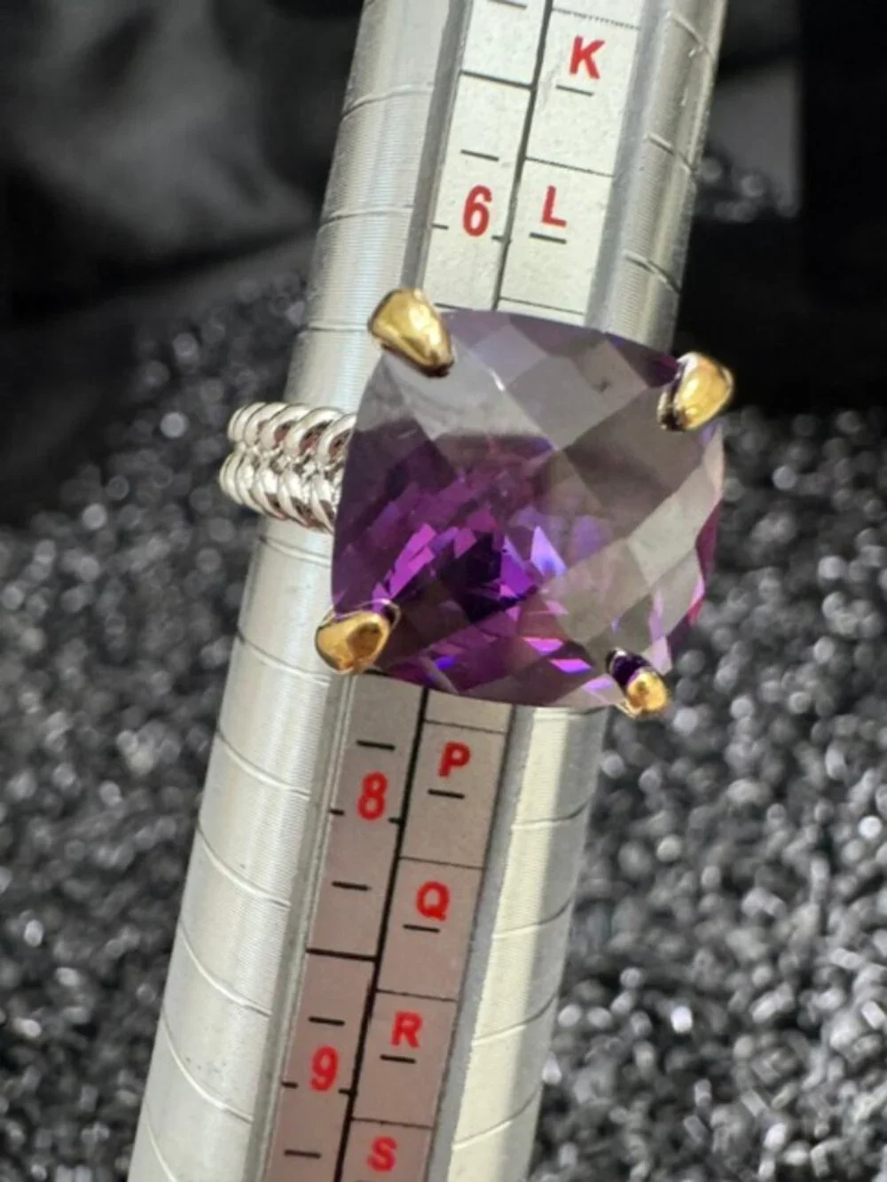 18K White Gold & Yellow Gold Filled Purple AAA CZ Statement Ring Size 7 NWOT