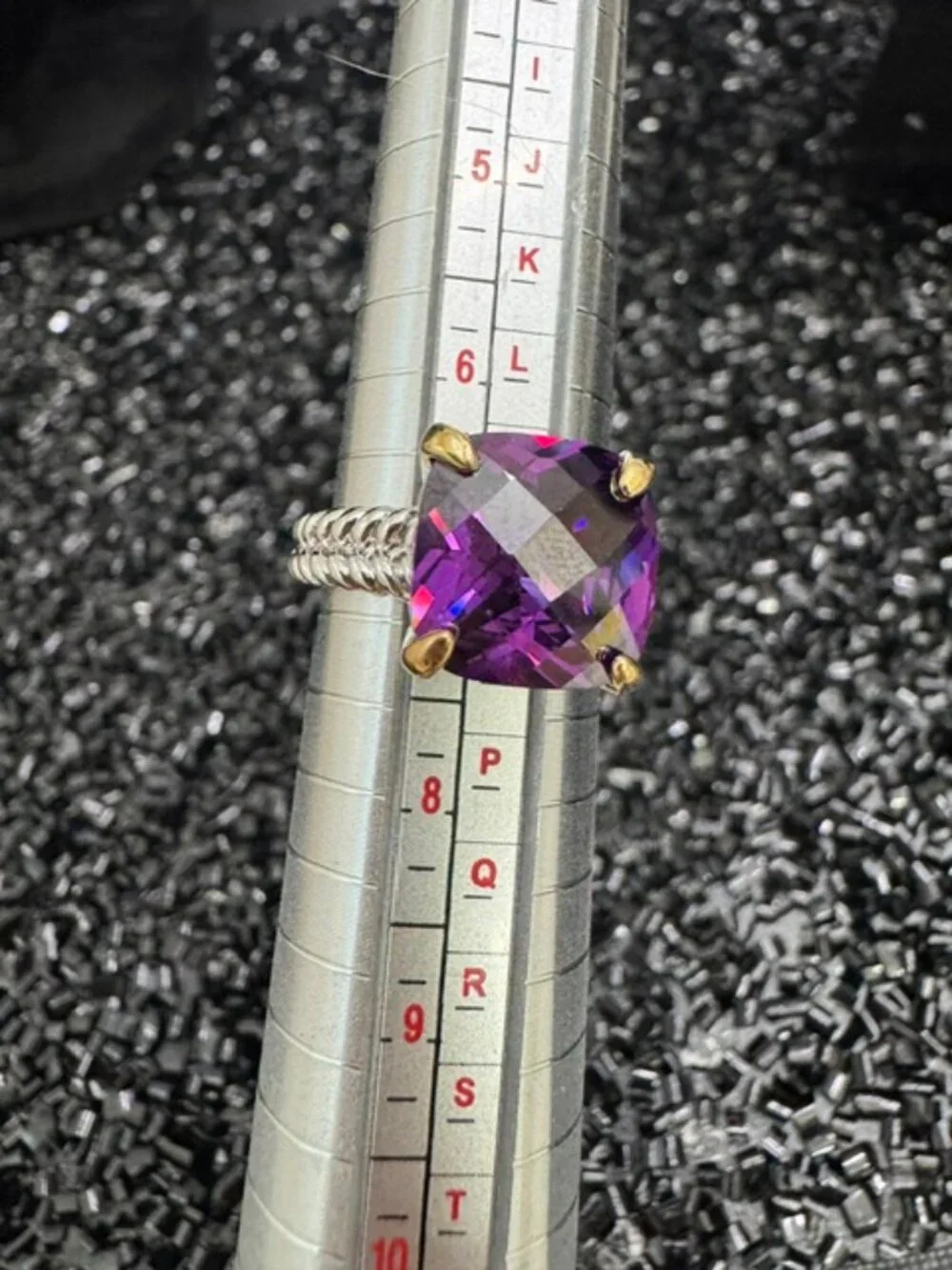18K White Gold & Yellow Gold Filled Purple AAA CZ Statement Ring Size 7 NWOT