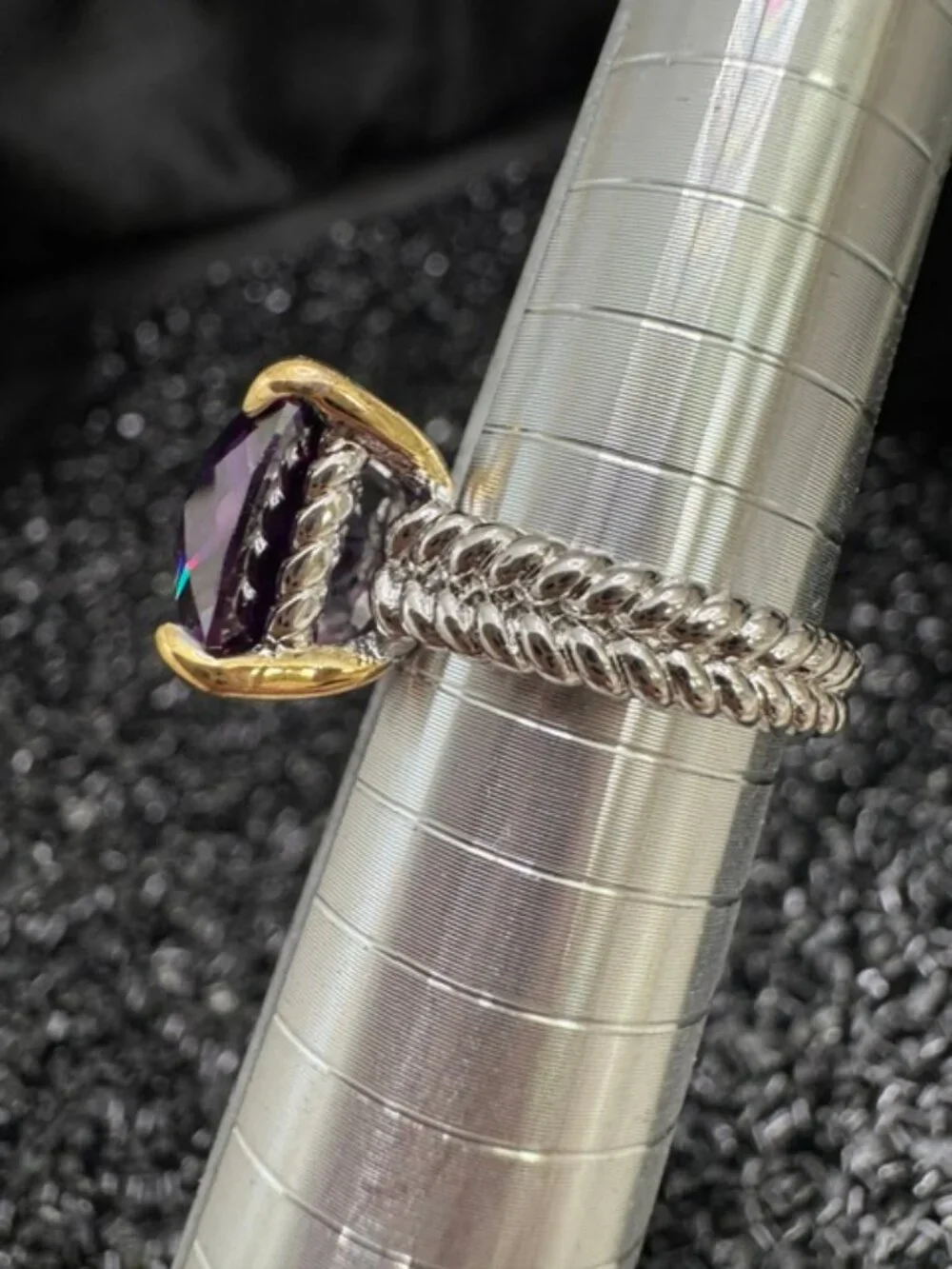 18K White Gold & Yellow Gold Filled Purple AAA CZ Statement Ring Size 7 NWOT